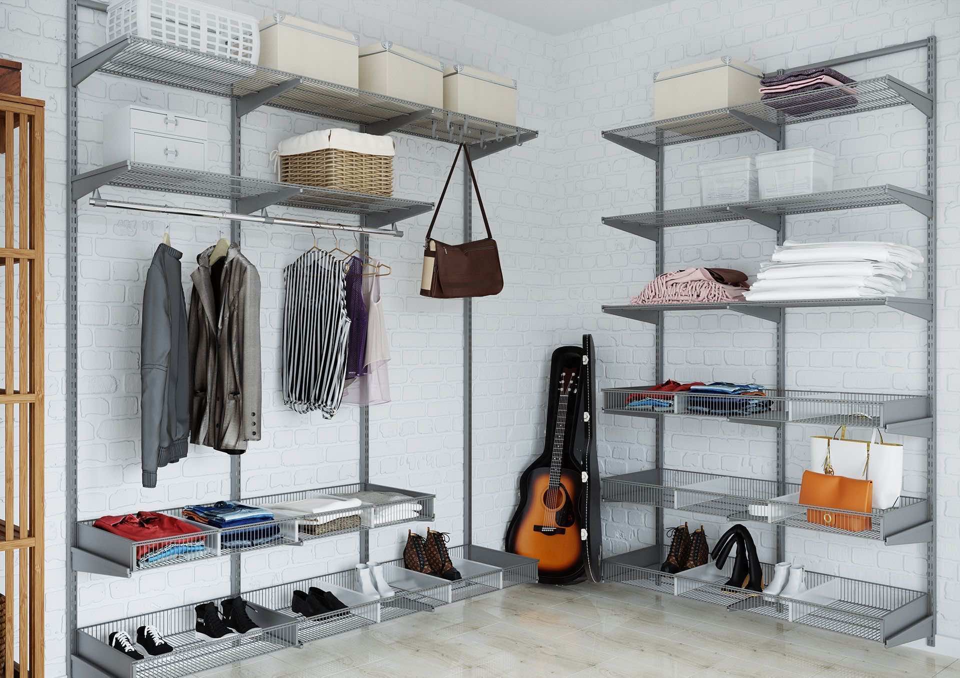 Угловая гардеробная ARISTO 230×130×230 — металлическая система с регулируемыми полками