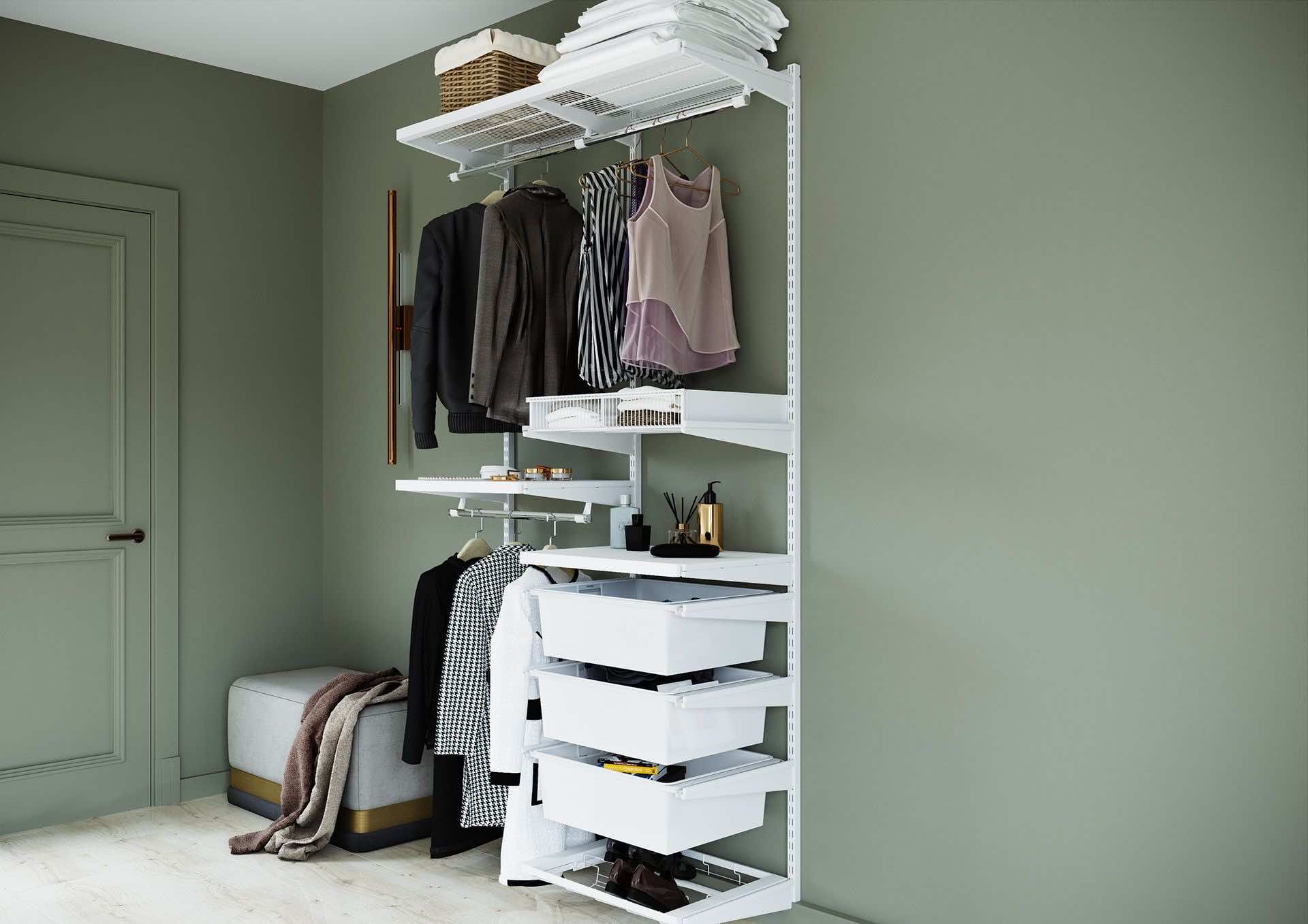 Гардеробная ARISTO в белом декоре — стильная система с деревянными элементами