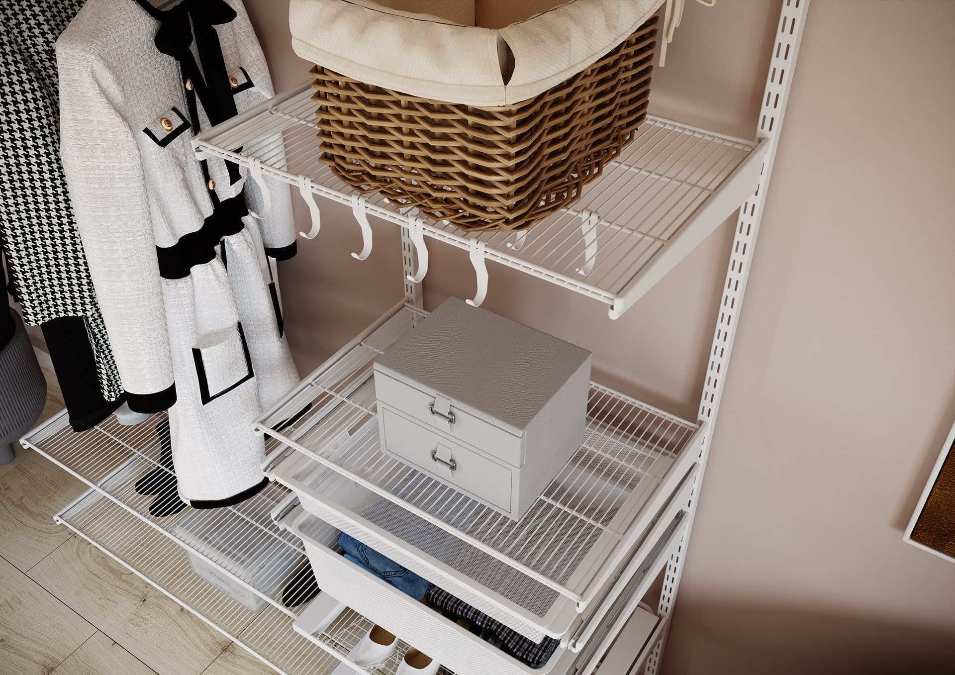 Система хранения ARISTO 158×45×240 для гостиной — лёгкая конструкция с корзинами