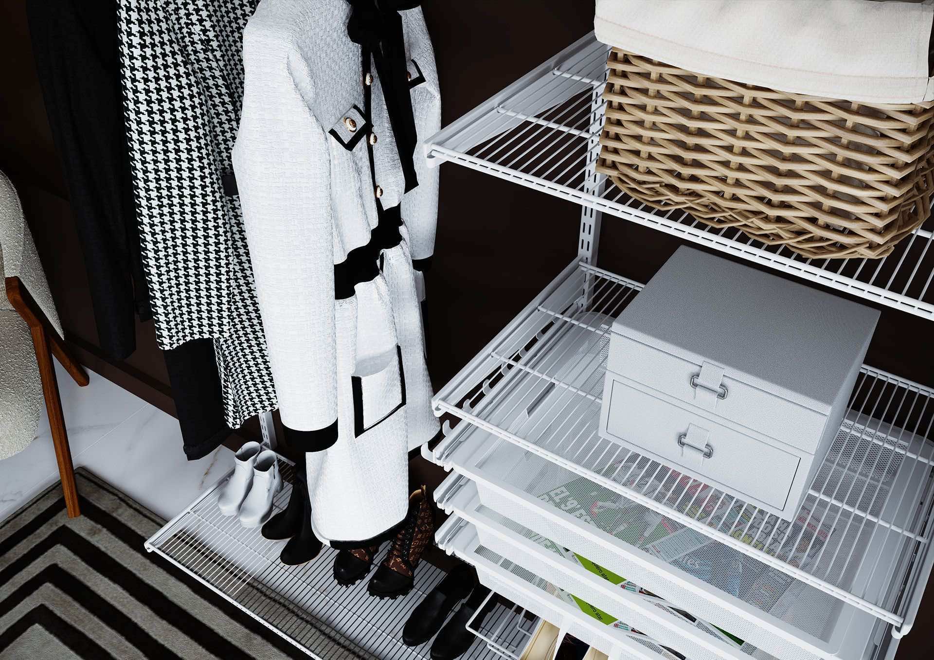 Гардеробная ARISTO 160×45×240 — стильная система хранения с выдвижными корзинами