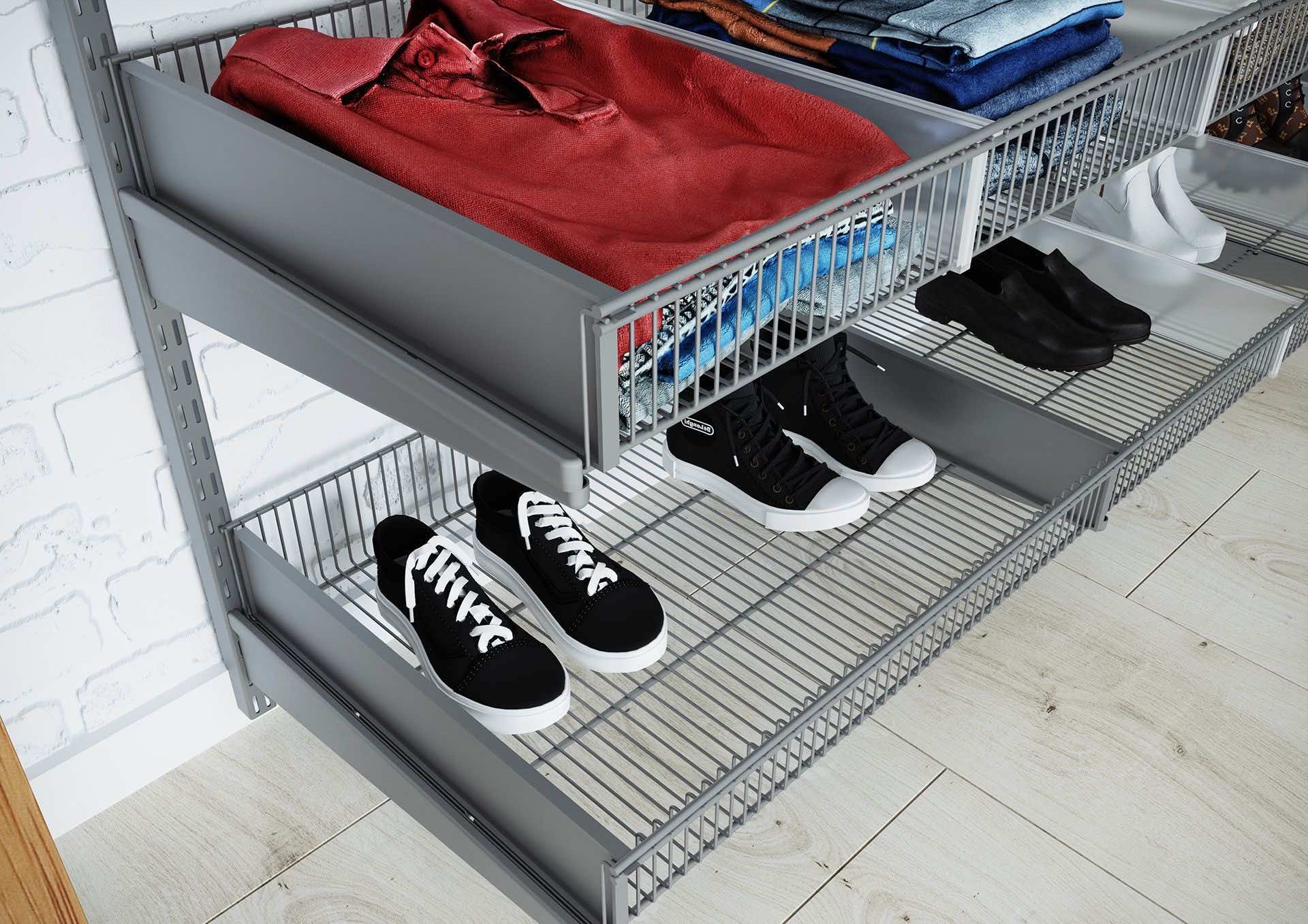 Угловая гардеробная ARISTO 230×130×230 — металлическая система с регулируемыми полками