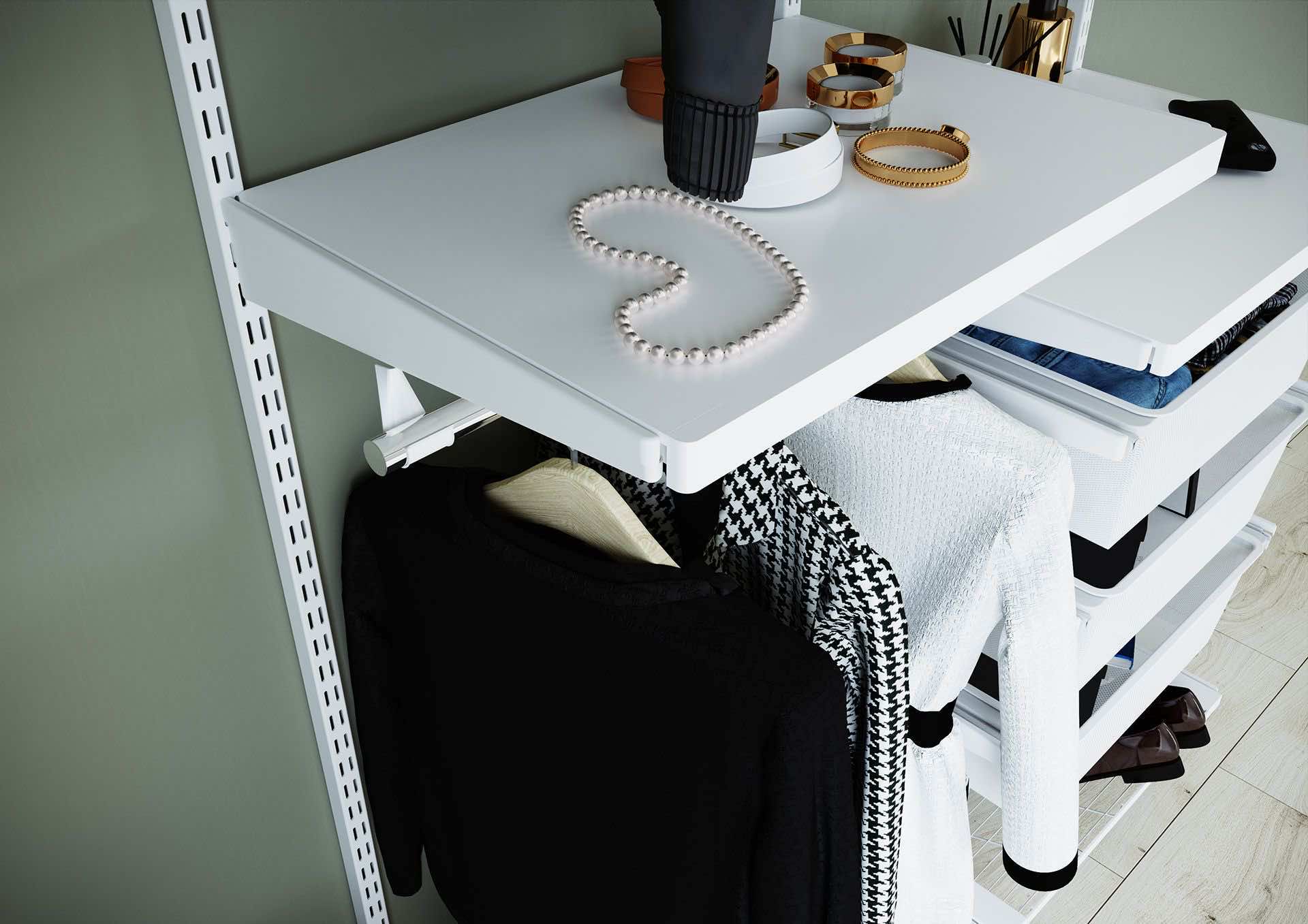 Гардеробная ARISTO в белом декоре — стильная система с деревянными элементами