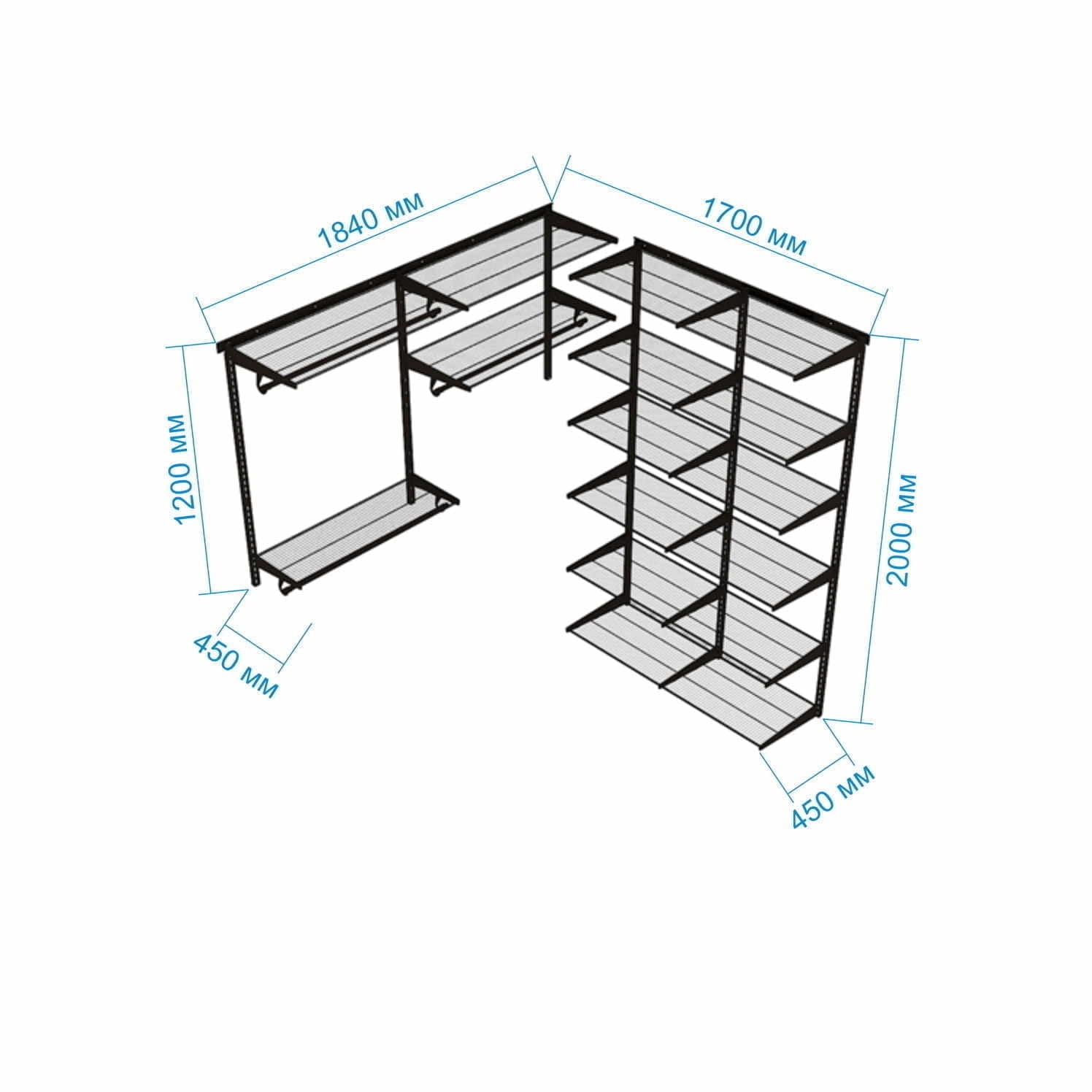Гардеробная система №15 в сером цвете — уверенный минимализм с акцентом на функциональность