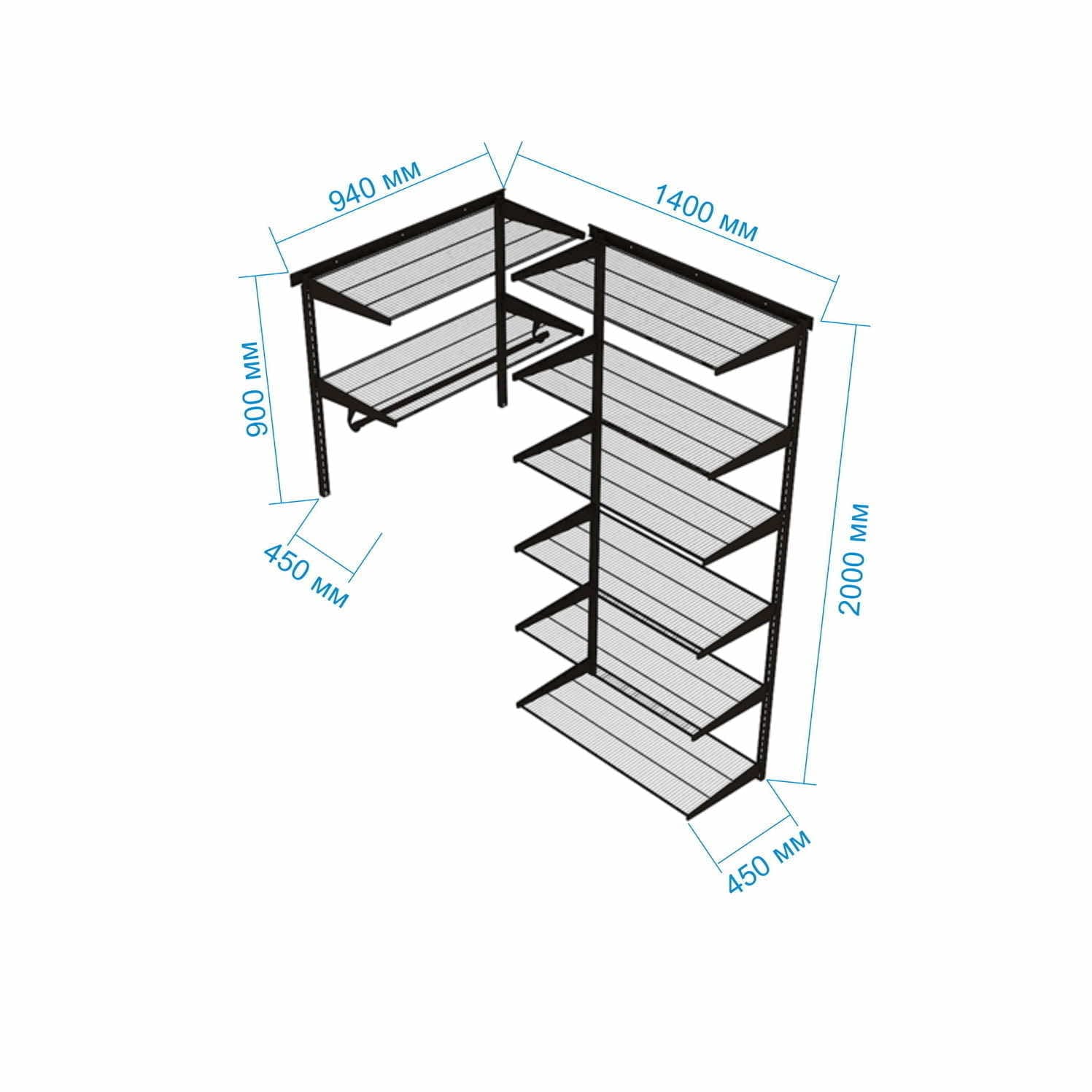 Гардеробная система №17 в сером — строгий, гармоничный набор секций