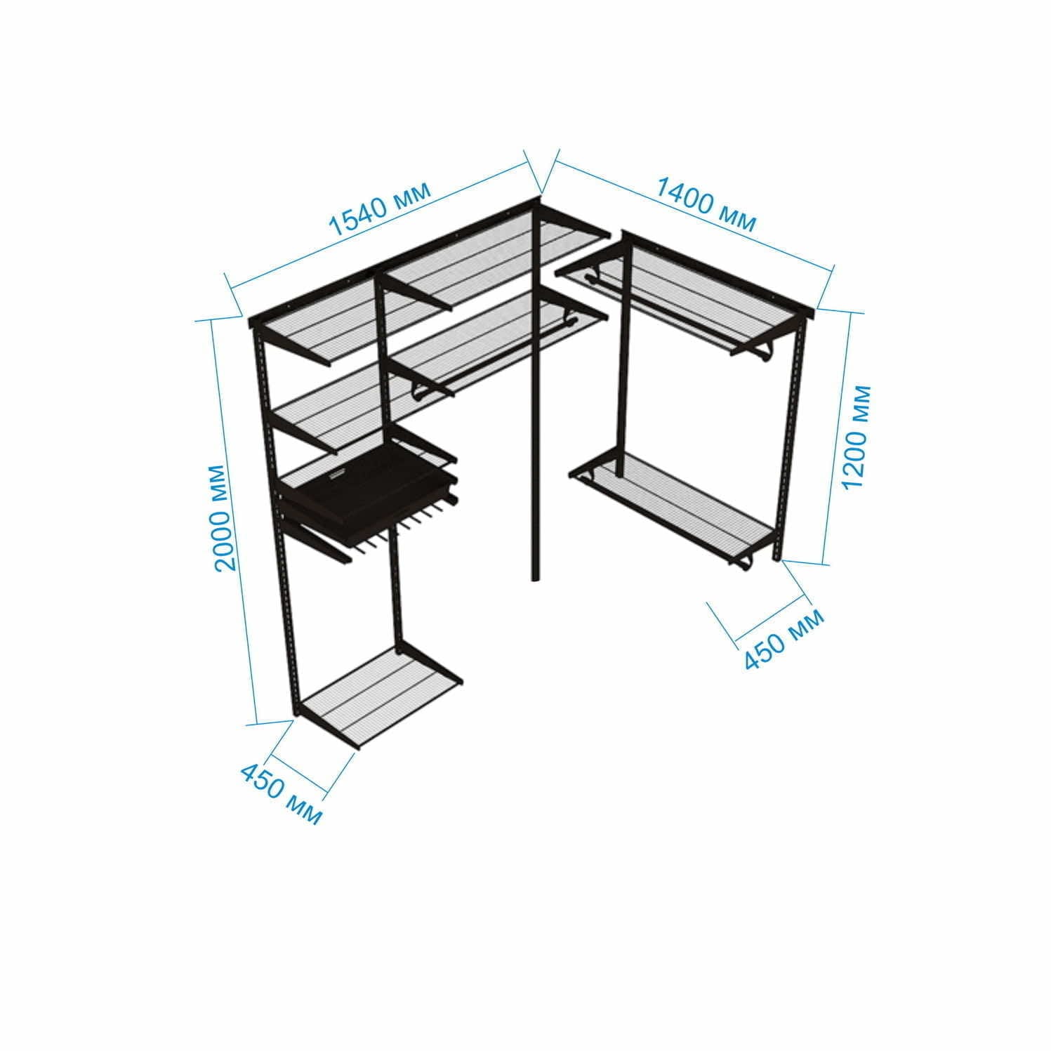 Гардеробная система №19 — светлая конструкция, подчёркивающая аккуратность помещения