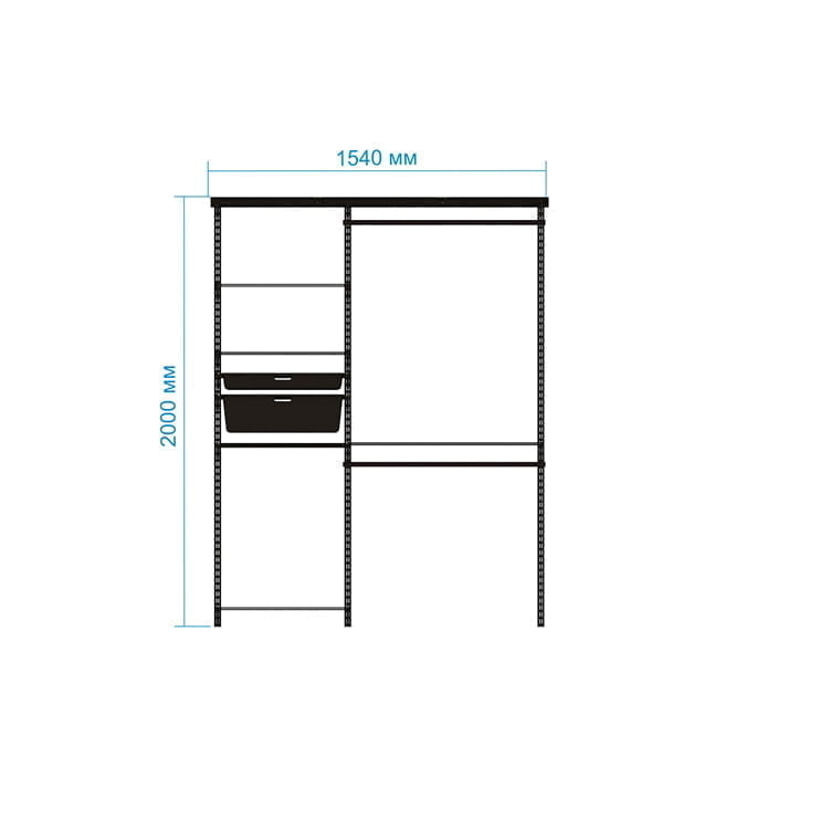 Гардеробная система №2 в сером цвете — аккуратная линейная компоновка для рационального пространства