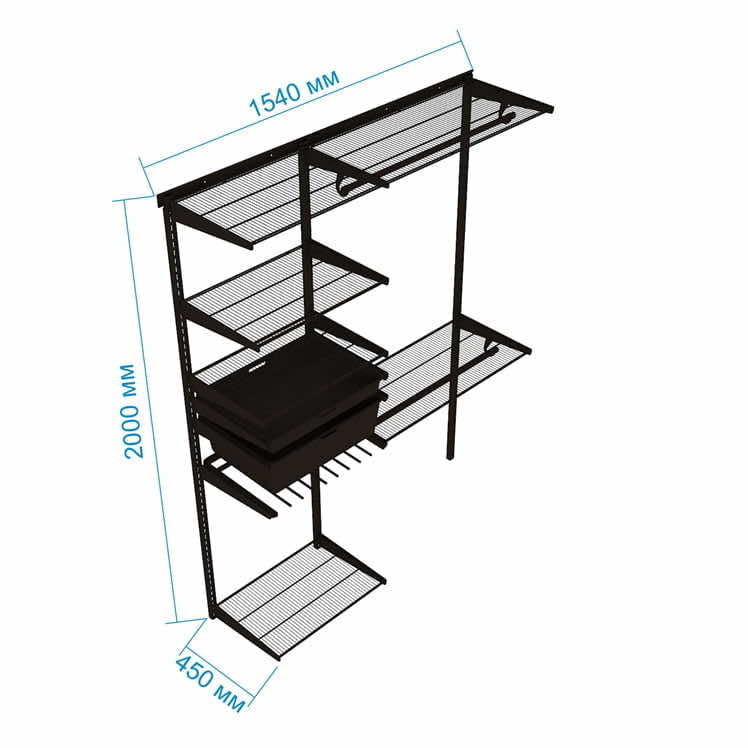 Прямая гардеробная система №2: белая окрашенная сталь, архитектурная чёткость и удобный доступ