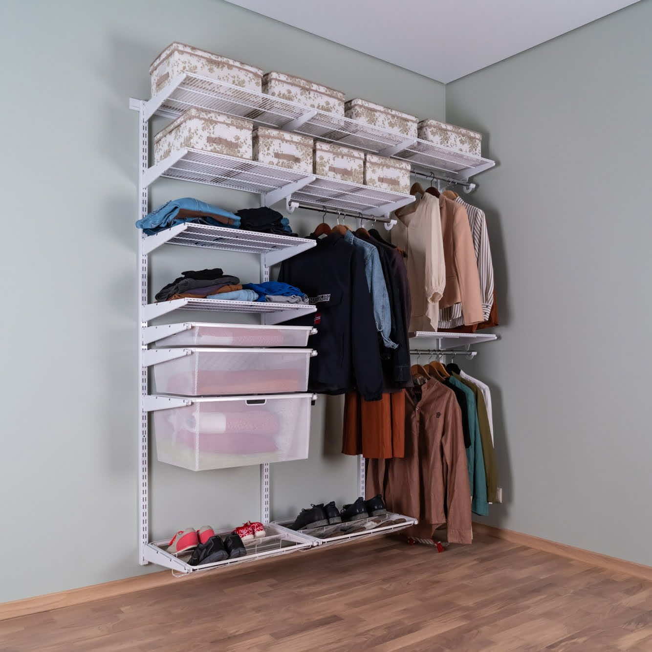 Гардеробная система №23 белая — роскошный комплекс для стильного размещения одежды и обуви