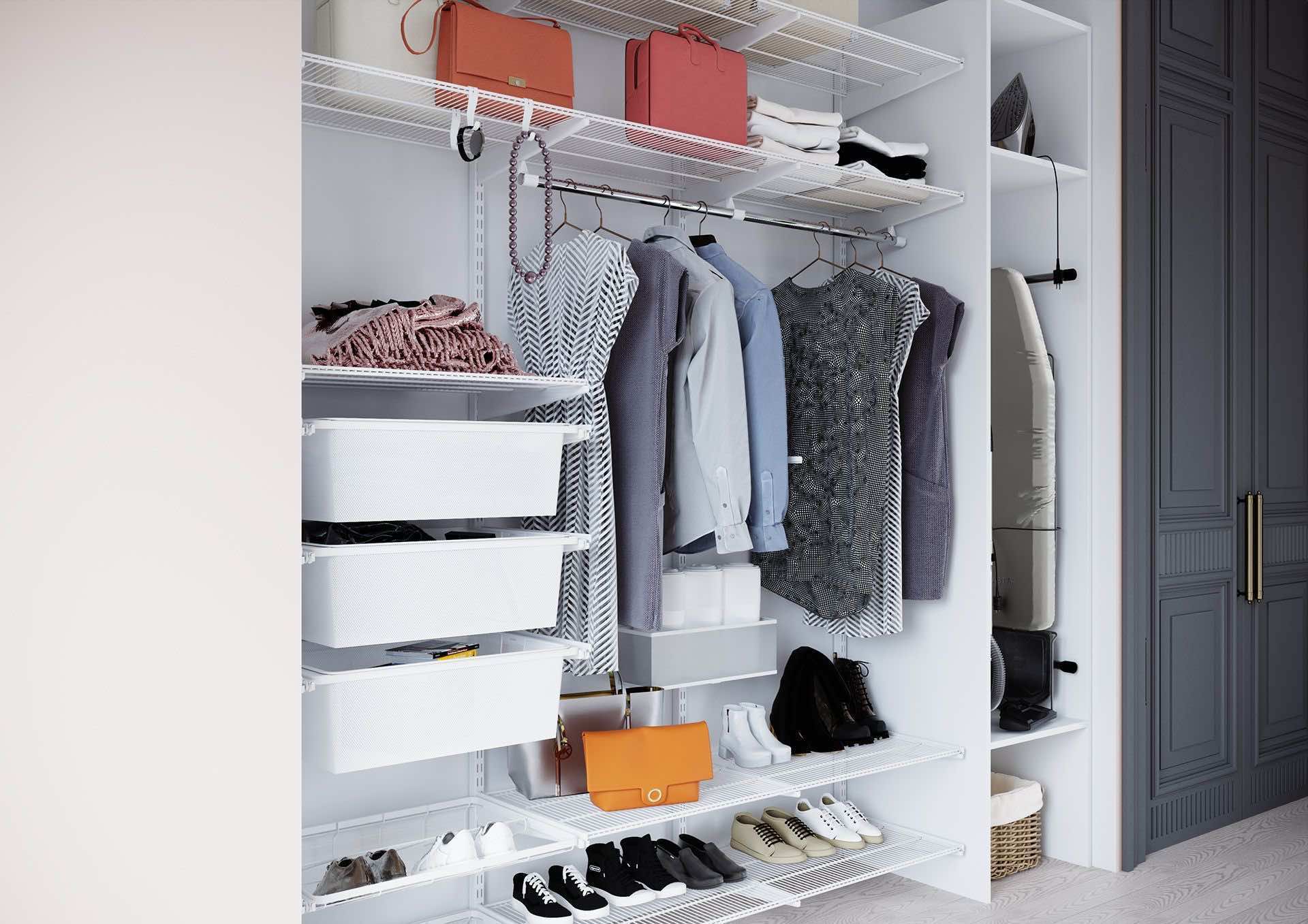 Комбинированная гардеробная ARISTO в нише 190×45×240 — белая система хранения