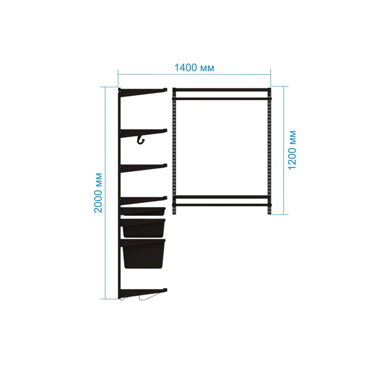 Гардеробная система №21 белая, угловая, из окрашенной стали 140×186×200 — готовое решение для прихожей
