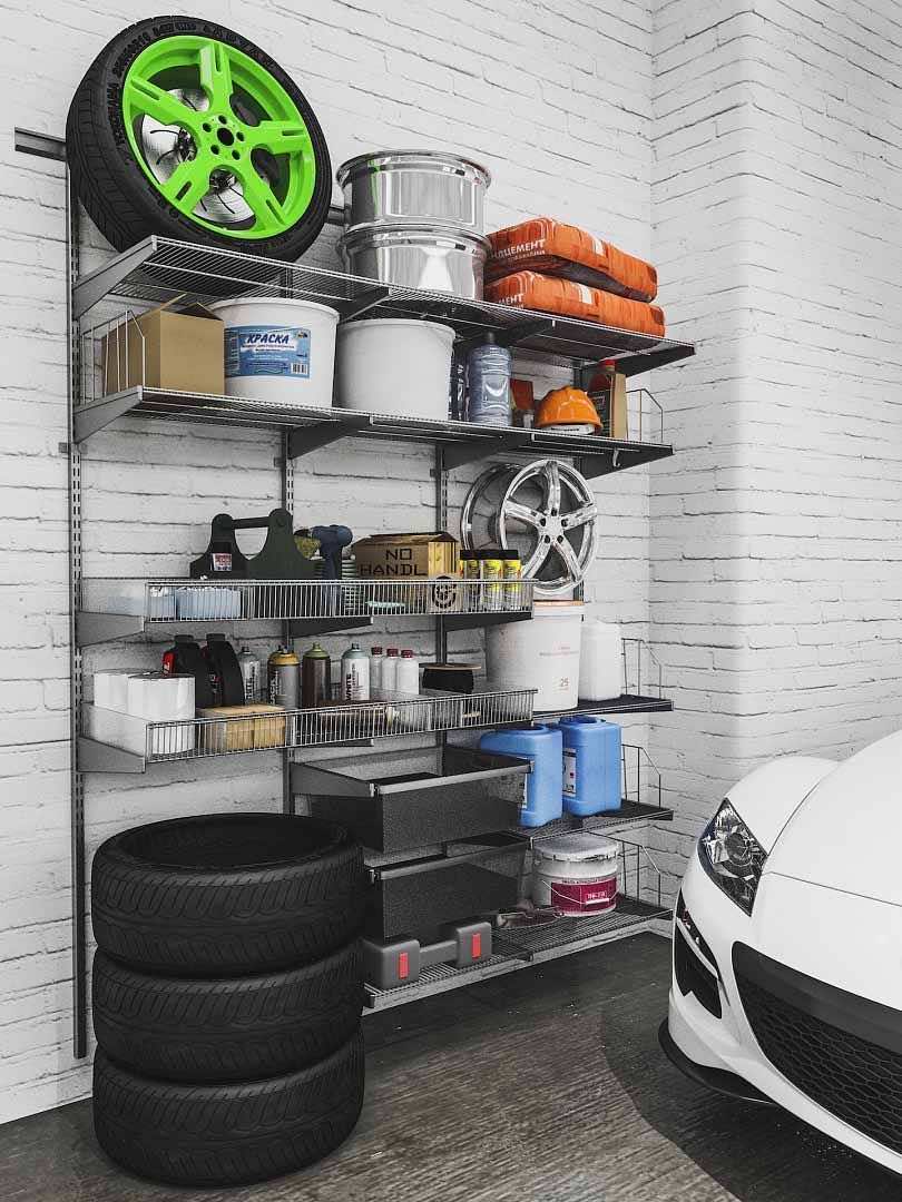 Система хранения ARISTO для гаража — металлические стеллажи для химии и инструментов