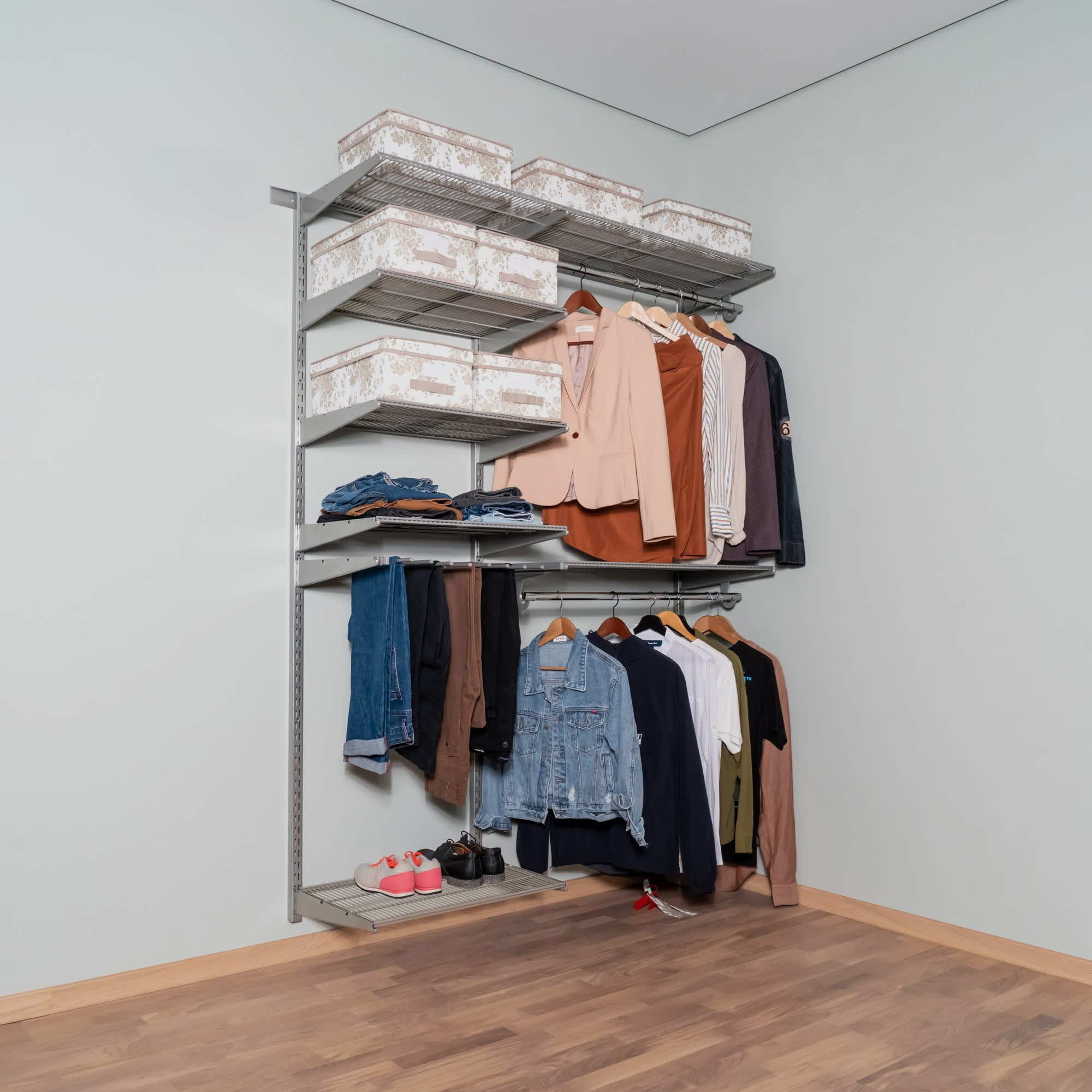 Гардеробная система №1 в сером оттенке — лаконичный проект для современного интерьера