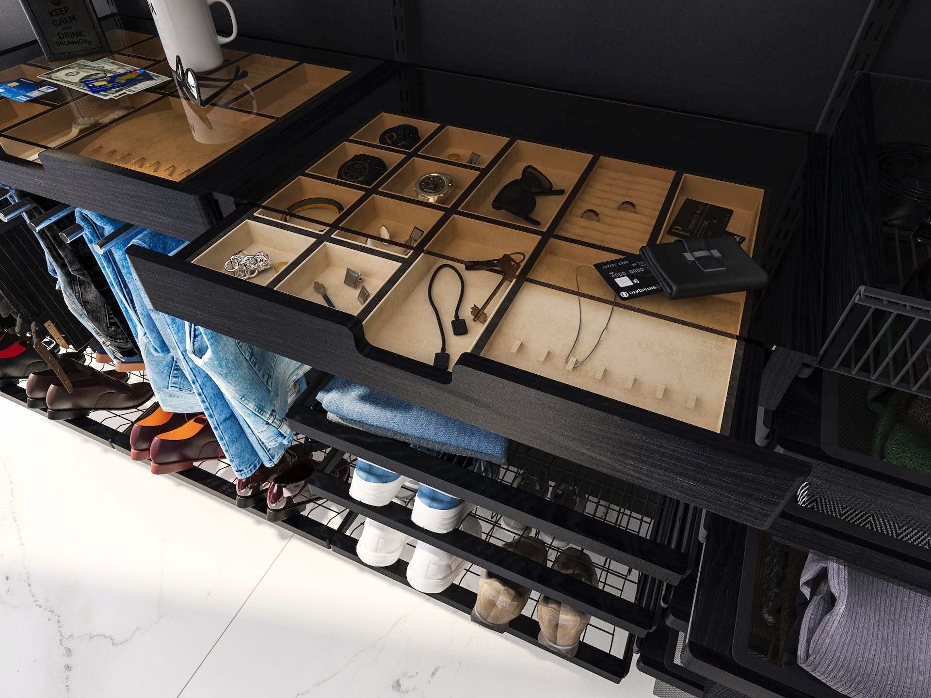 Мужская гардеробная ARISTO — функциональная система хранения в современном стиле