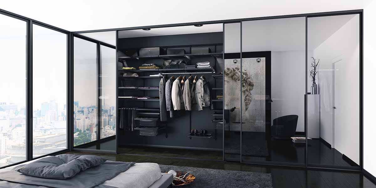 Гардеробная Enigma Grey — система хранения с декоративным стеклом