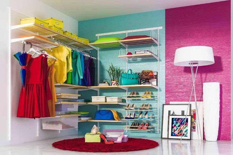 Угловая гардеробная женская — белая система с навесным креплением