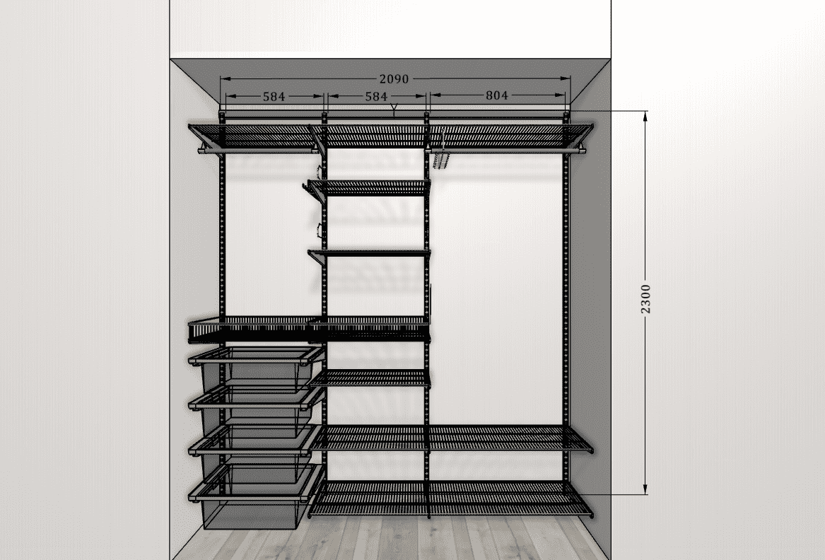 Гардеробная в цвете металлик — вместительное решение для дверной ниши