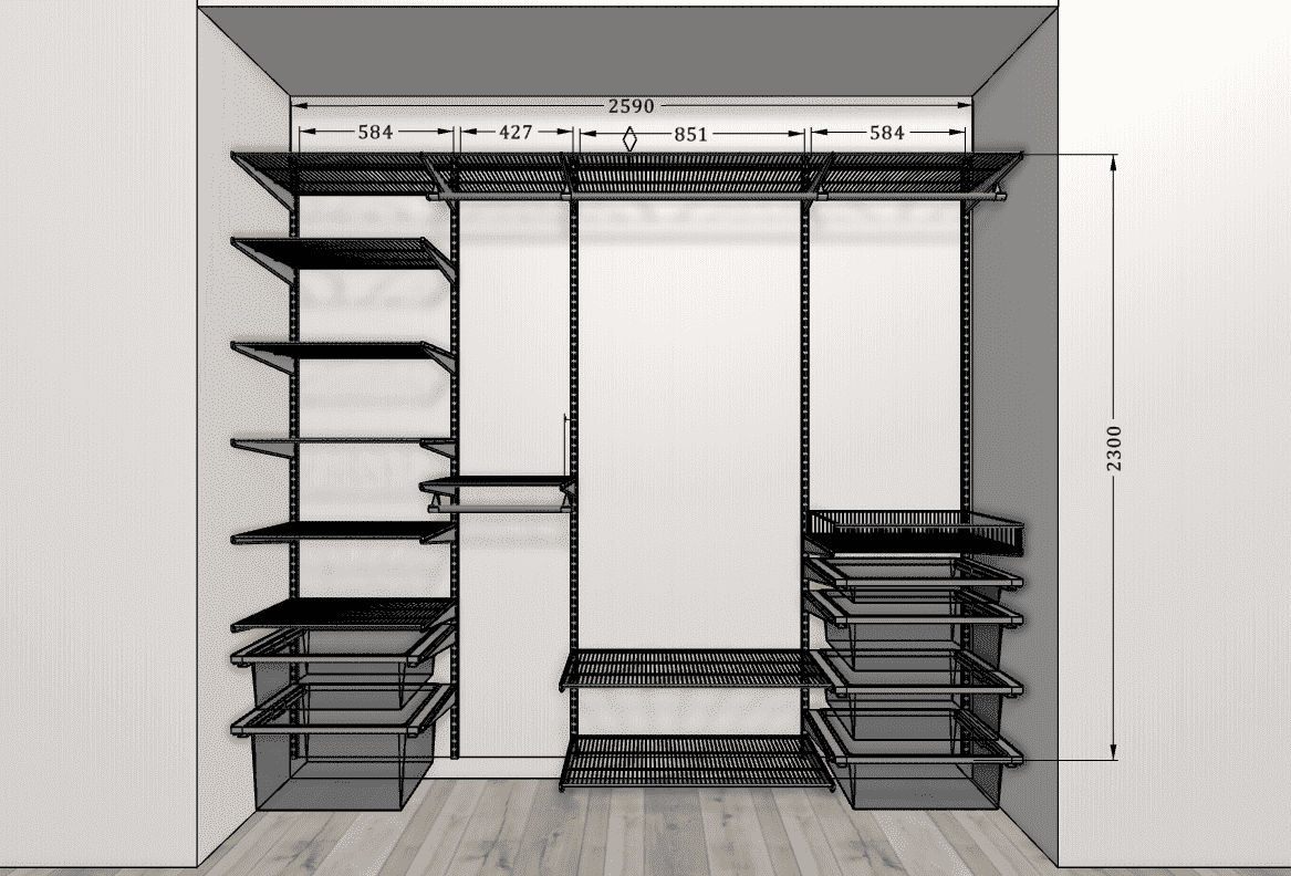 Встроенная гардеробная Аристо 260×45×230 — практичная система хранения для прихожей и гостиной