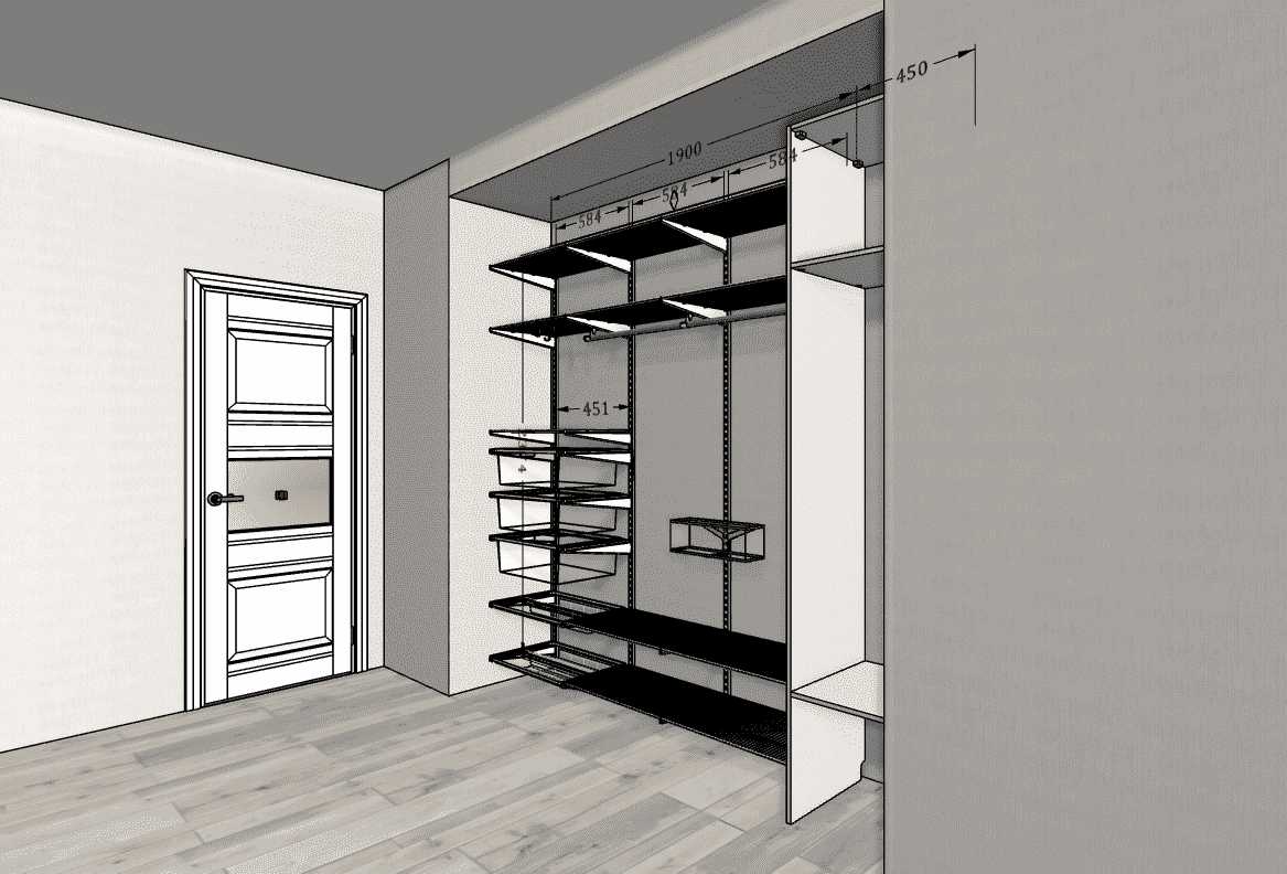 Комбинированная гардеробная ARISTO в нише 190×45×240 — белая система хранения
