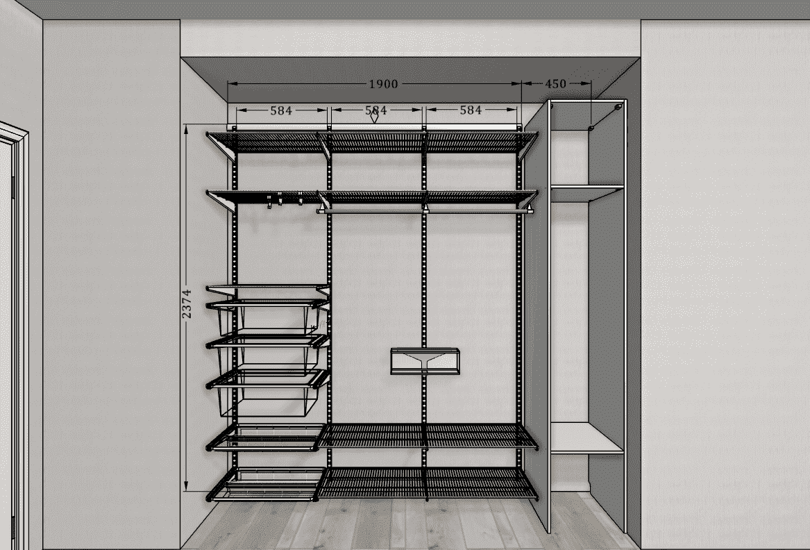 Комбинированная гардеробная ARISTO в нише 190×45×240 — белая система хранения