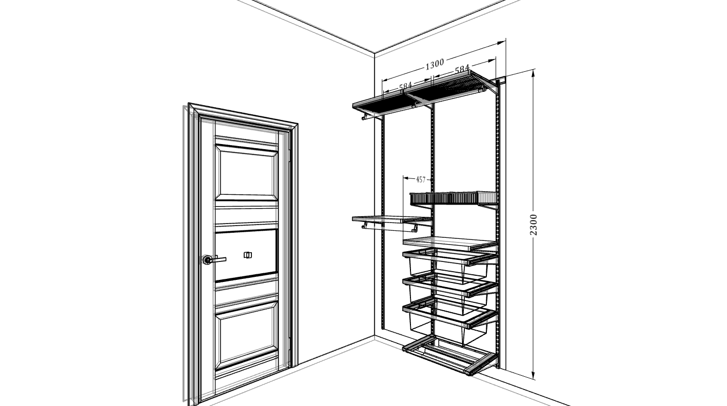 Гардеробная ARISTO в белом декоре — стильная система с деревянными элементами