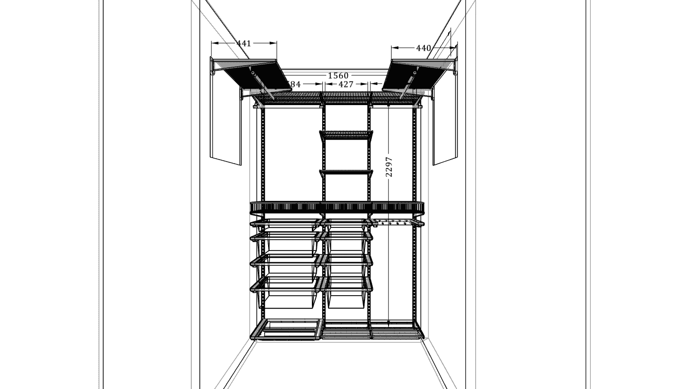 Встроенная гардеробная ARISTO 156×240×115 со складными зеркальными дверями — компактное решение для квартиры