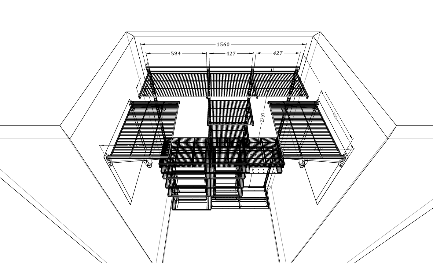 Встроенная гардеробная ARISTO 156×240×115 со складными зеркальными дверями — компактное решение для квартиры