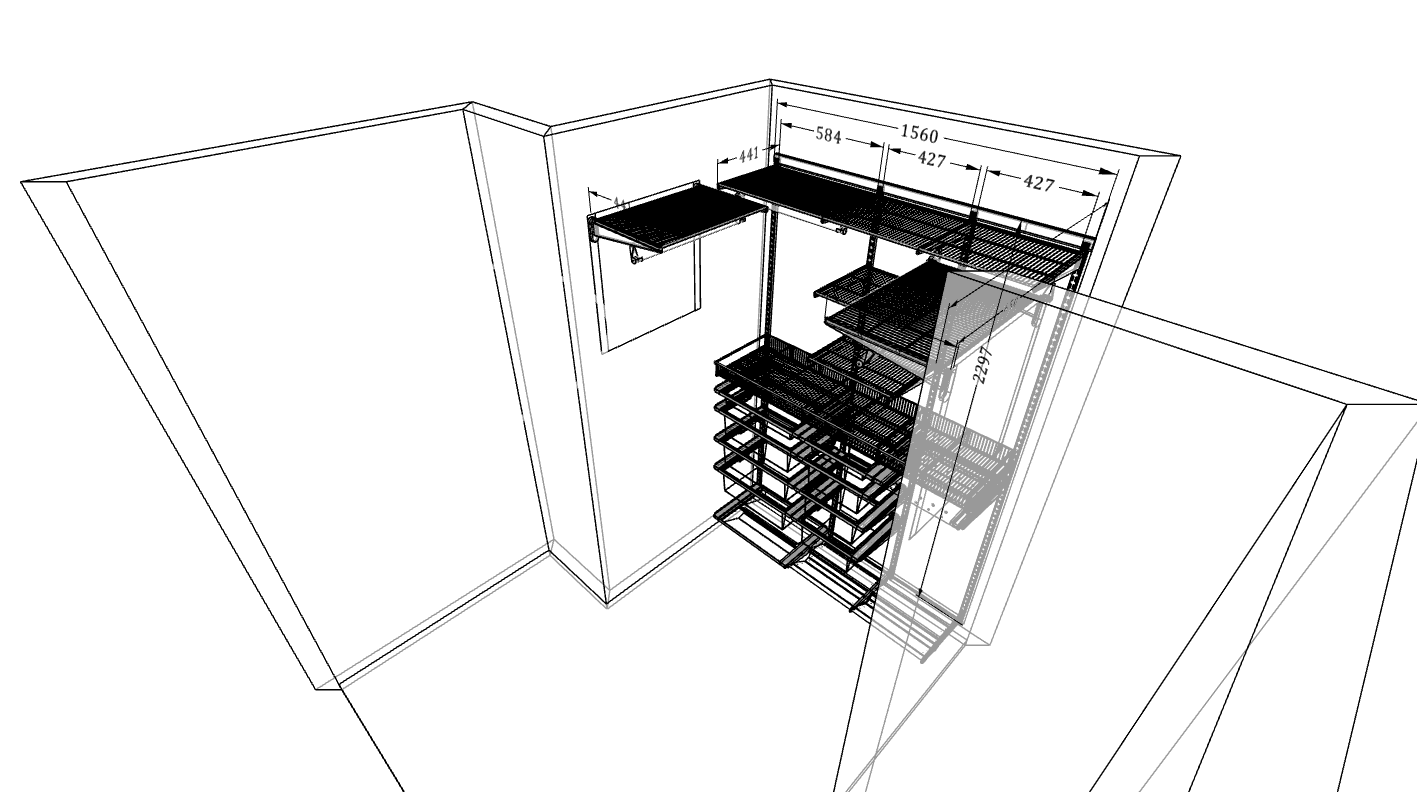 Встроенная гардеробная ARISTO 156×240×115 со складными зеркальными дверями — компактное решение для квартиры