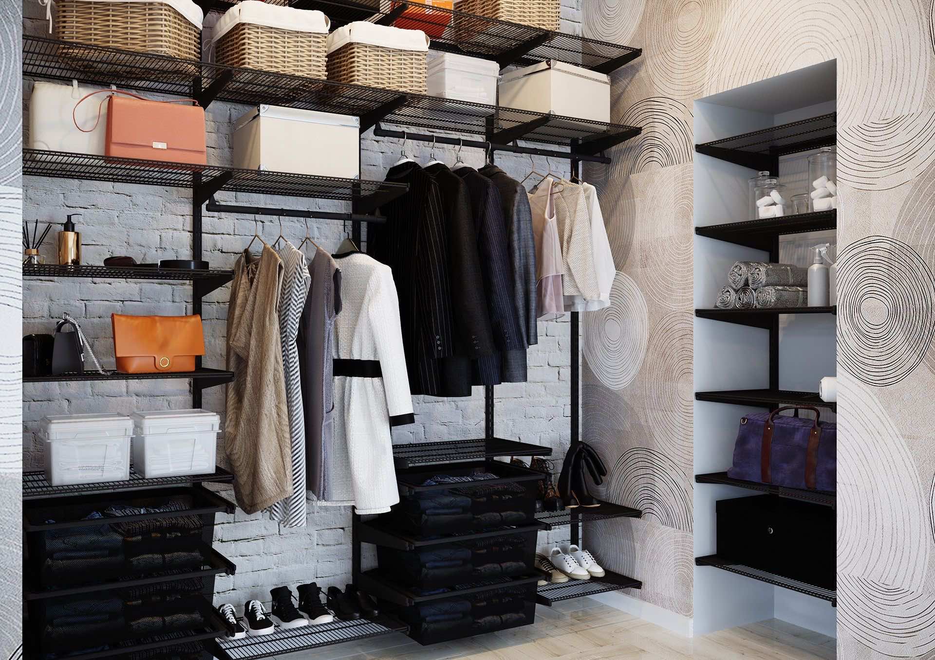 Гардеробная ARISTO с нишей — функциональная система с сетчатыми и проволочными элементами