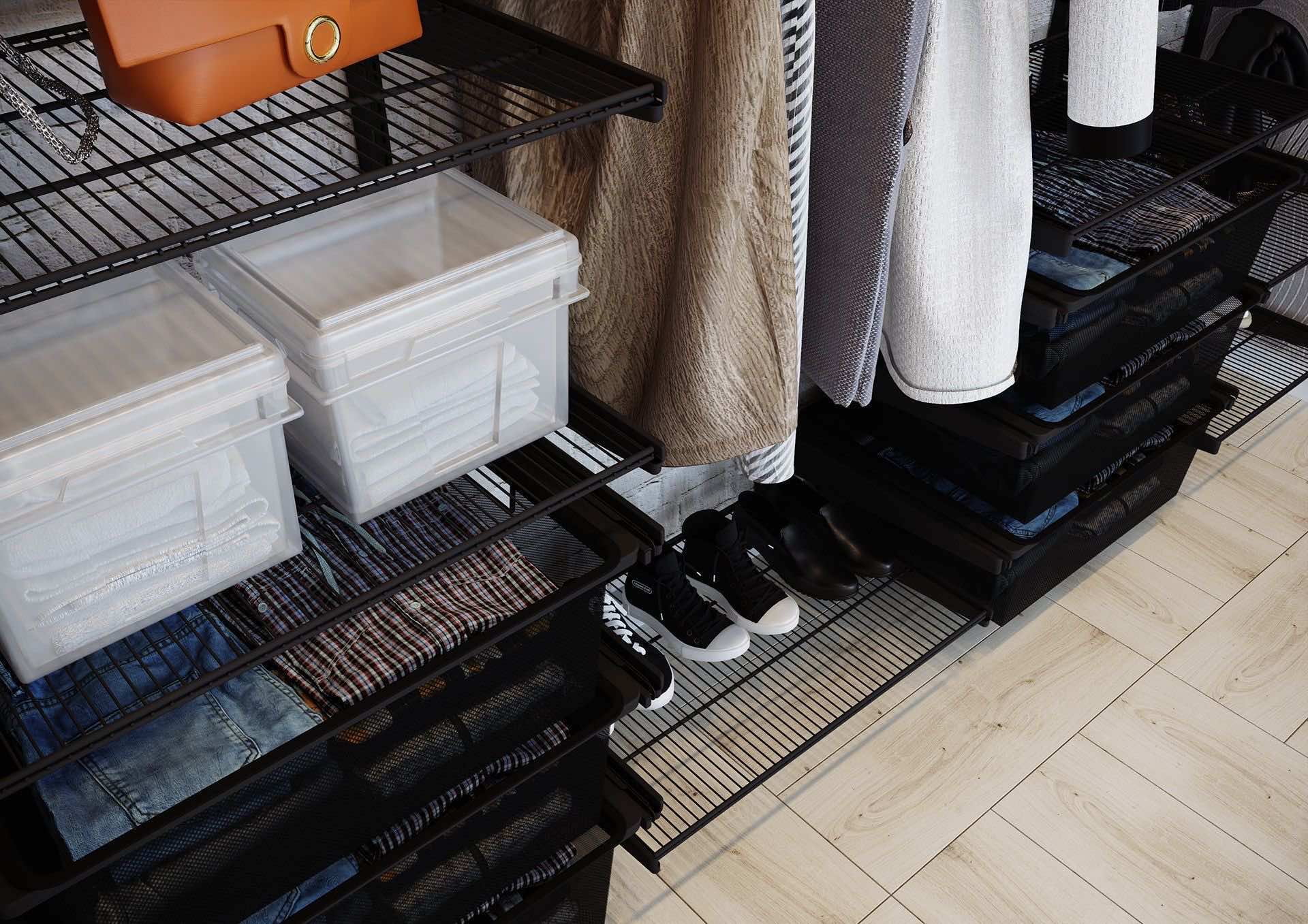 Гардеробная ARISTO с нишей — функциональная система с сетчатыми и проволочными элементами