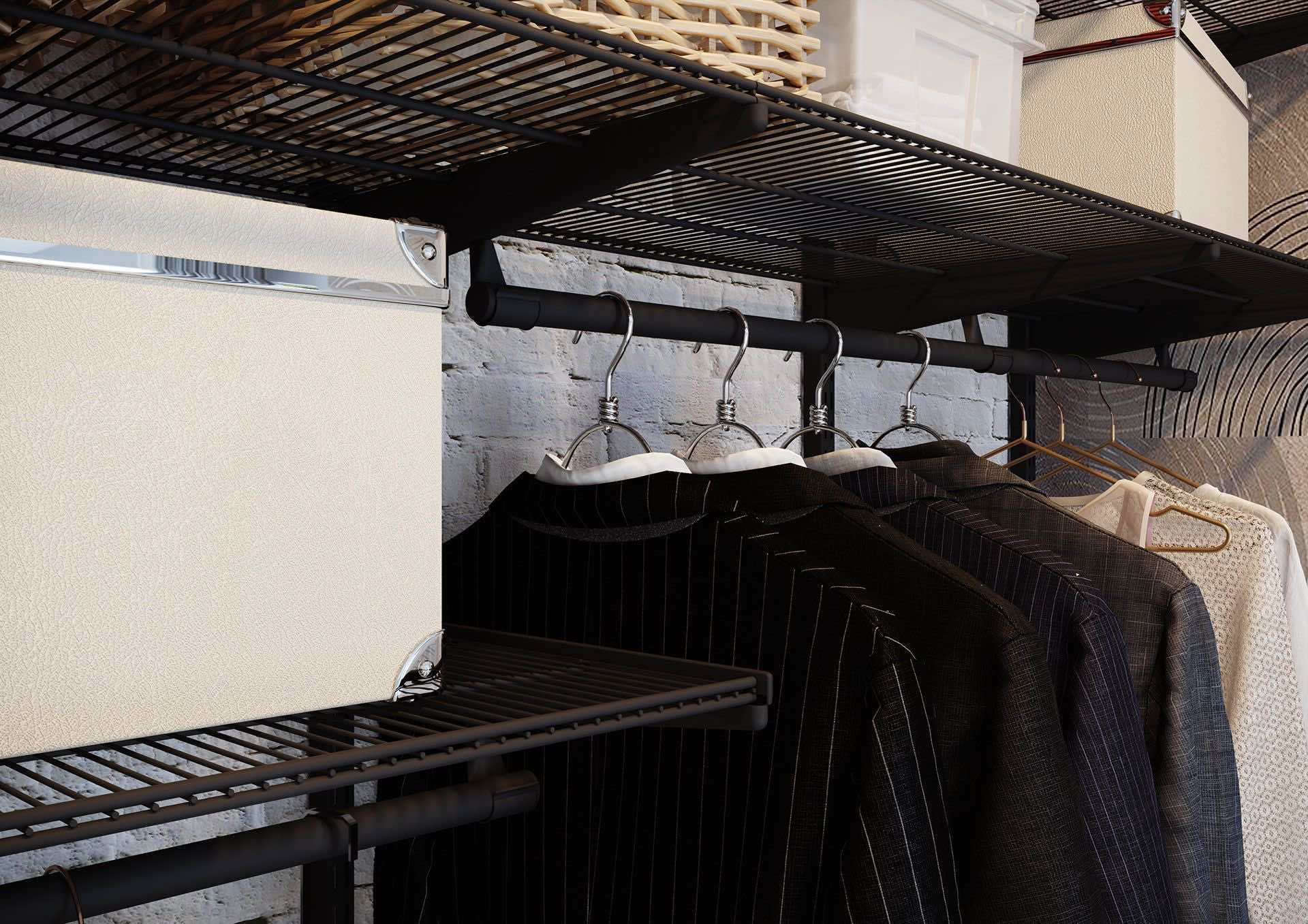 Гардеробная ARISTO с нишей — функциональная система с сетчатыми и проволочными элементами