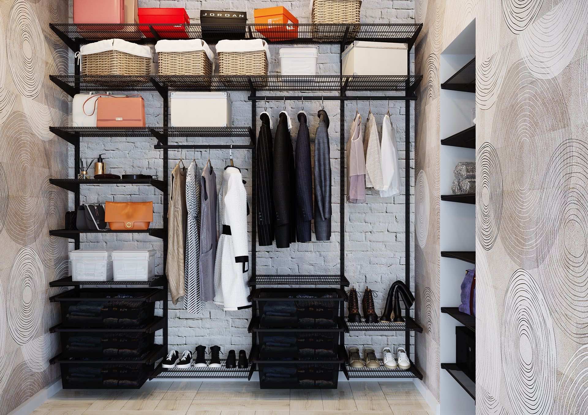 Гардеробная ARISTO с нишей — функциональная система с сетчатыми и проволочными элементами