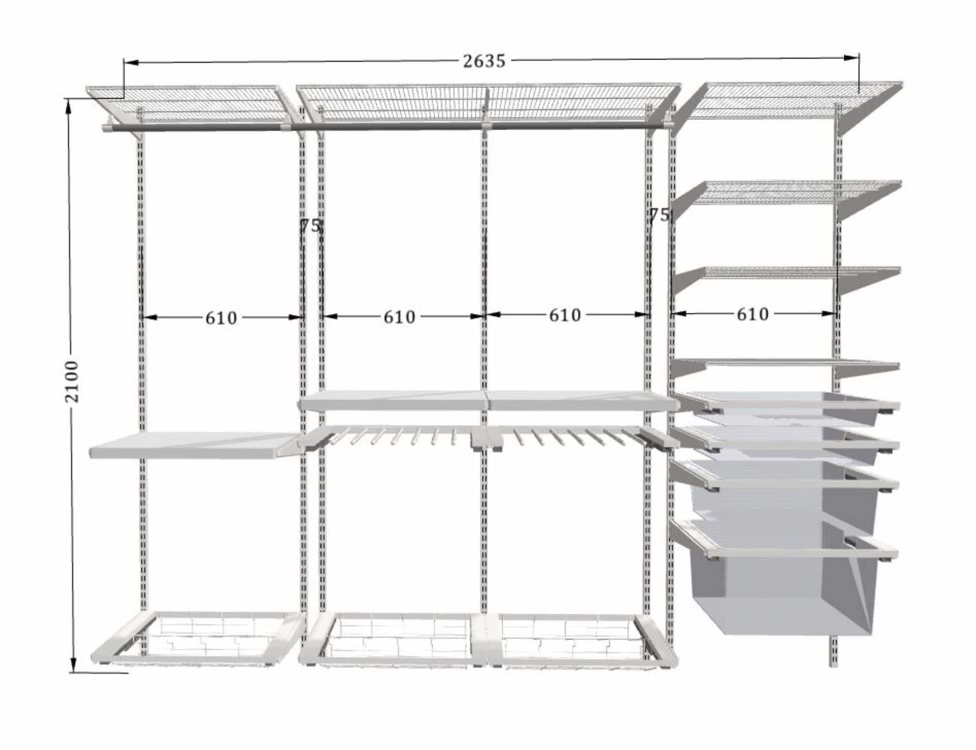 Гардеробная ARISTO с нишей — функциональная система с сетчатыми и проволочными элементами