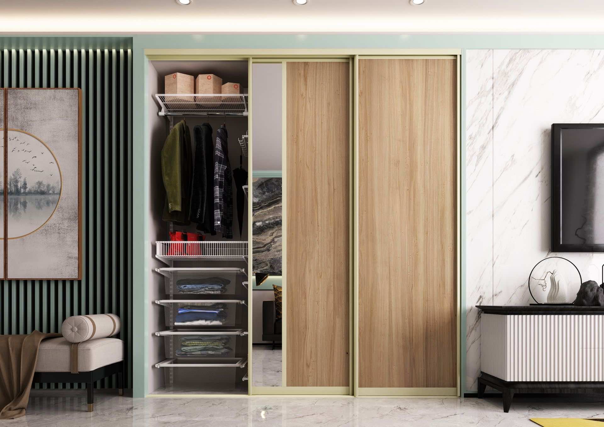Гардеробная в нише с дверями-купе «Зеленый Агат» — готовое компактное решение для хранения