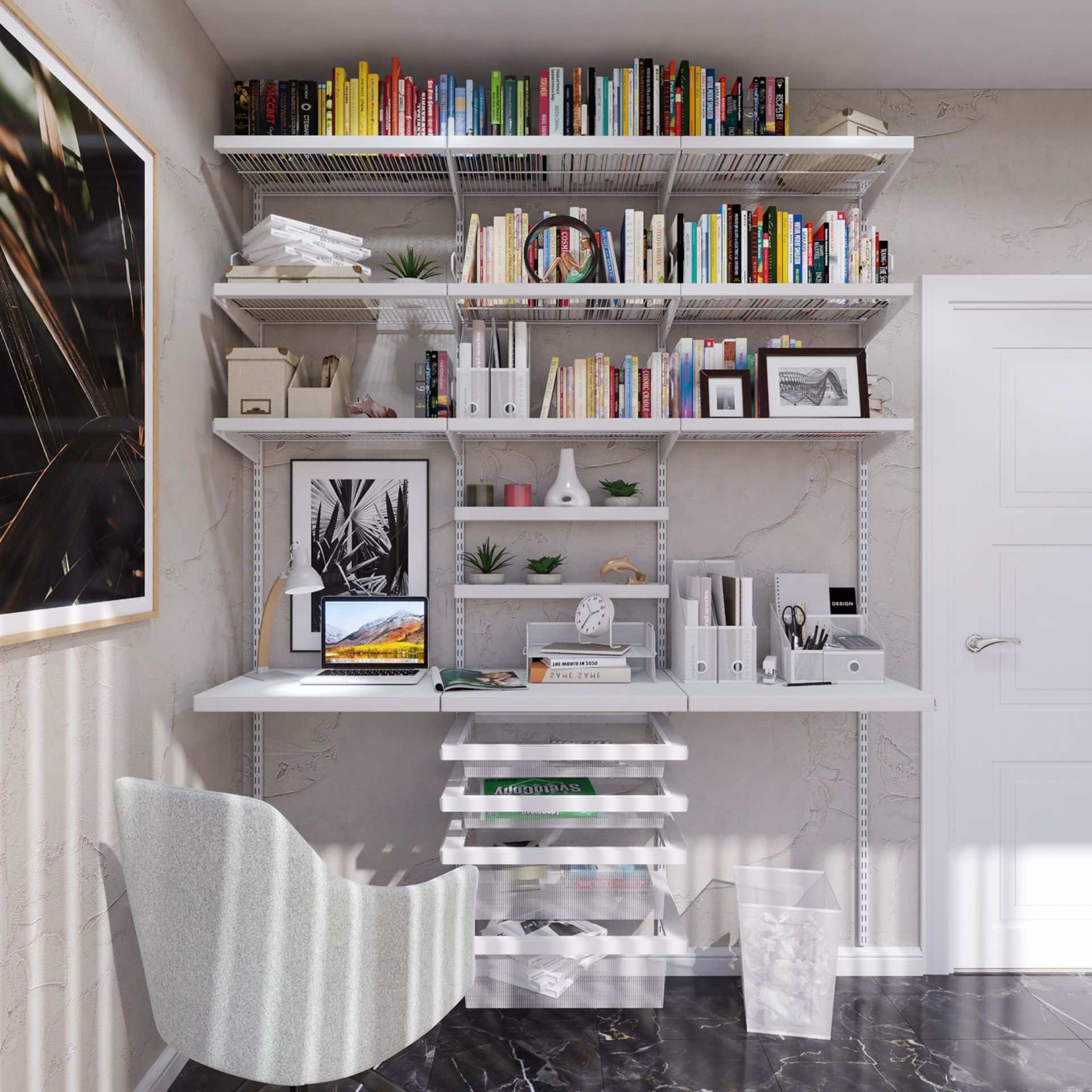 Домашний офис ARISTO «Белое дерево» — рабочее место со стеллажной системой