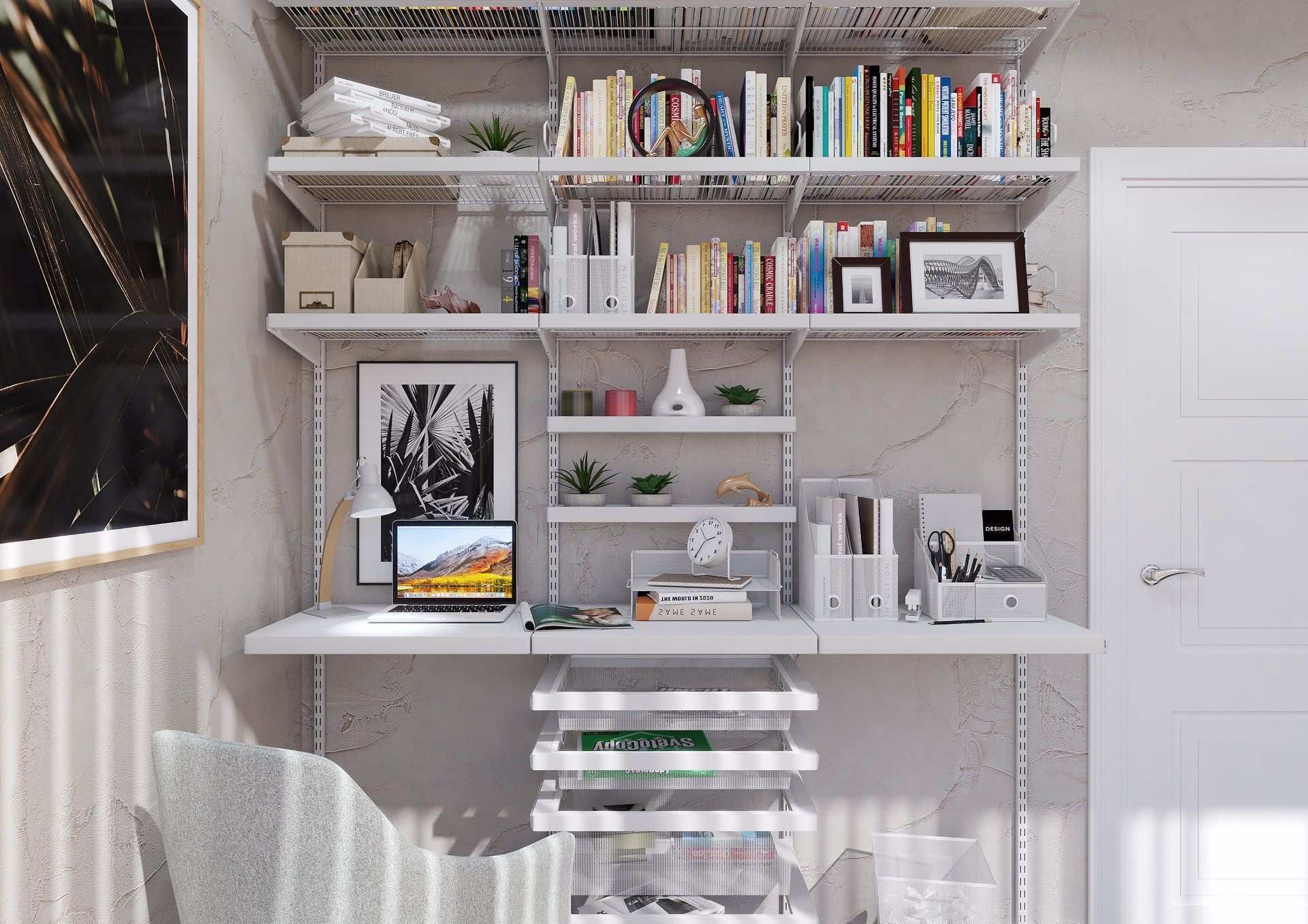 Домашний офис ARISTO «Белое дерево» — рабочее место со стеллажной системой