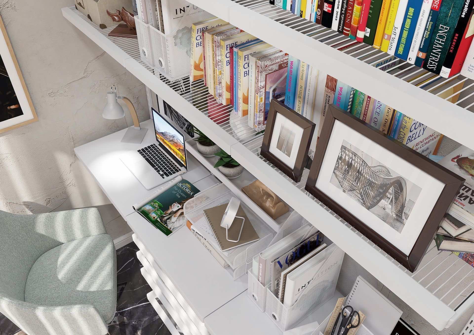 Домашний офис ARISTO «Белое дерево» — рабочее место со стеллажной системой