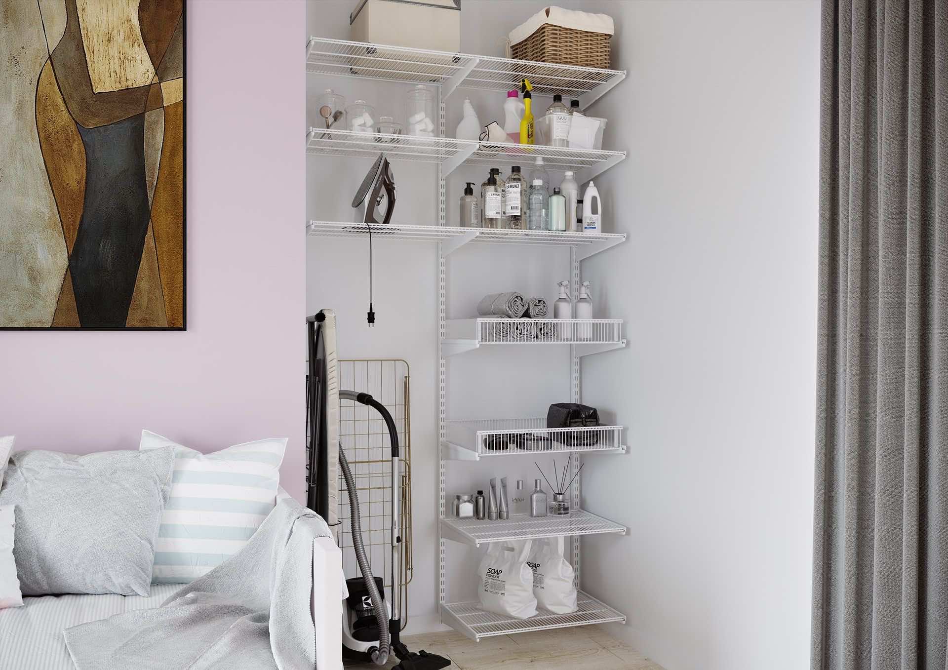 Система хранения ARISTO 128×45×240 в нише — вентилируемые полки и корзины