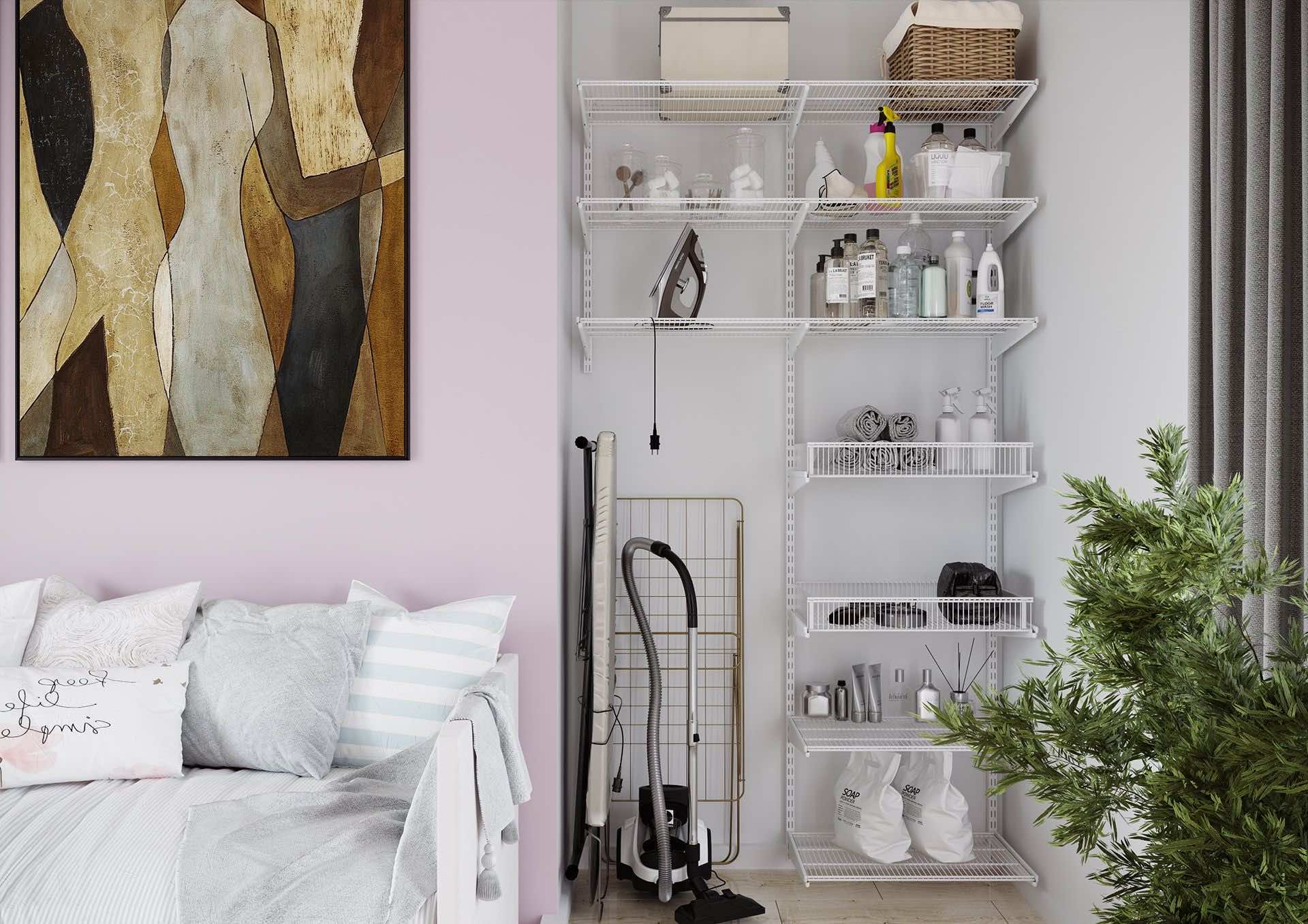 Система хранения ARISTO 128×45×240 в нише — вентилируемые полки и корзины