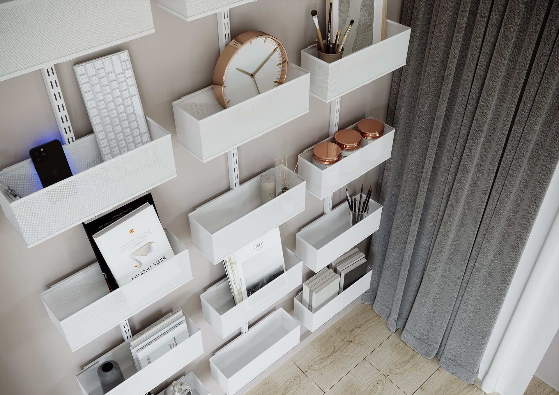 Стеллаж из навесных корзин — функциональная система для хранения вещей и аксессуаров