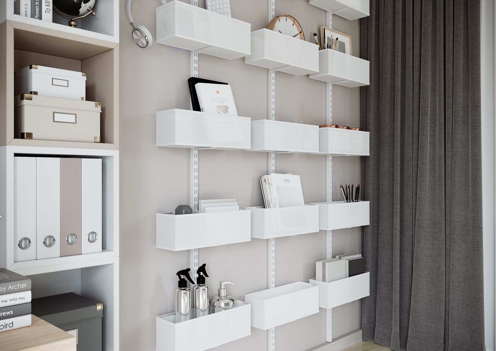 Стеллаж из навесных корзин — функциональная система для хранения вещей и аксессуаров