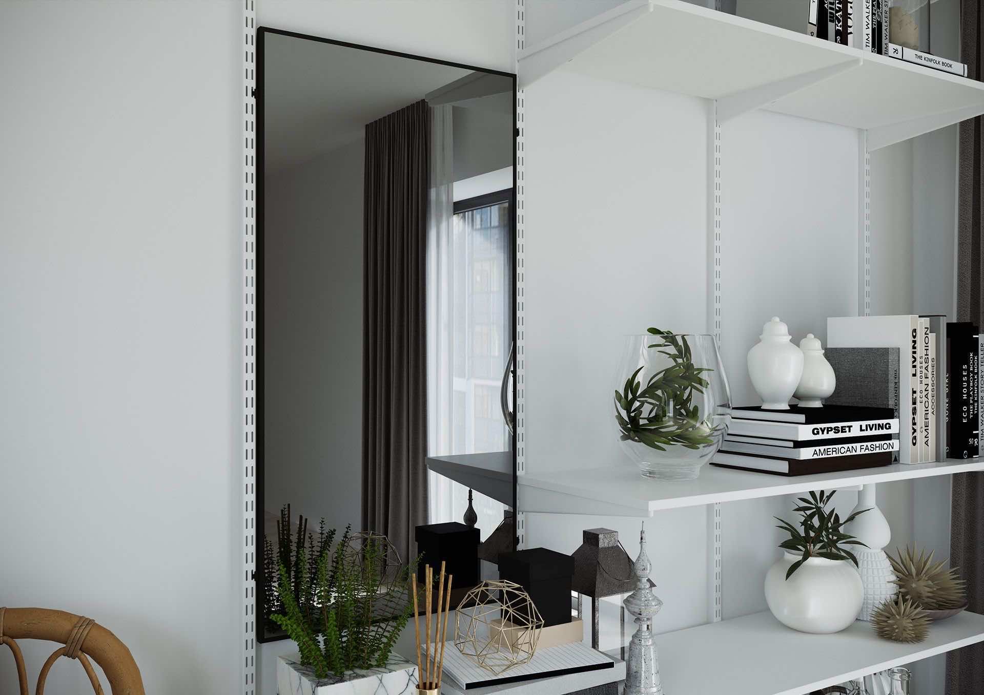 Настенное зеркало ARISTO с полками — узкая алюминиевая конструкция для прихожей и гостиной