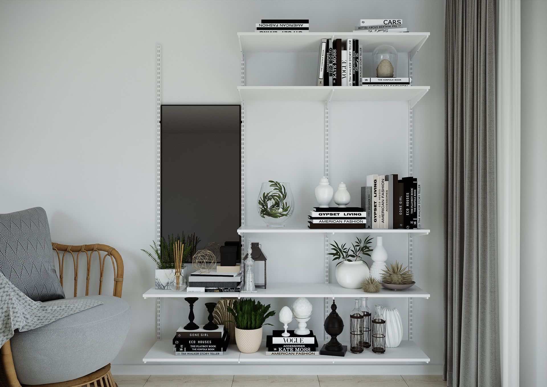 Настенное зеркало ARISTO с полками — узкая алюминиевая конструкция для прихожей и гостиной