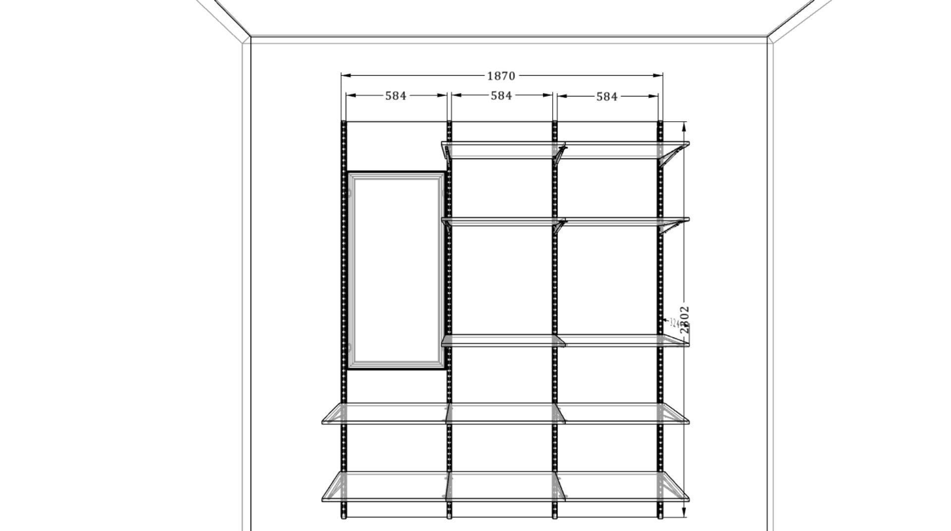 Настенное зеркало ARISTO с полками — узкая алюминиевая конструкция для прихожей и гостиной