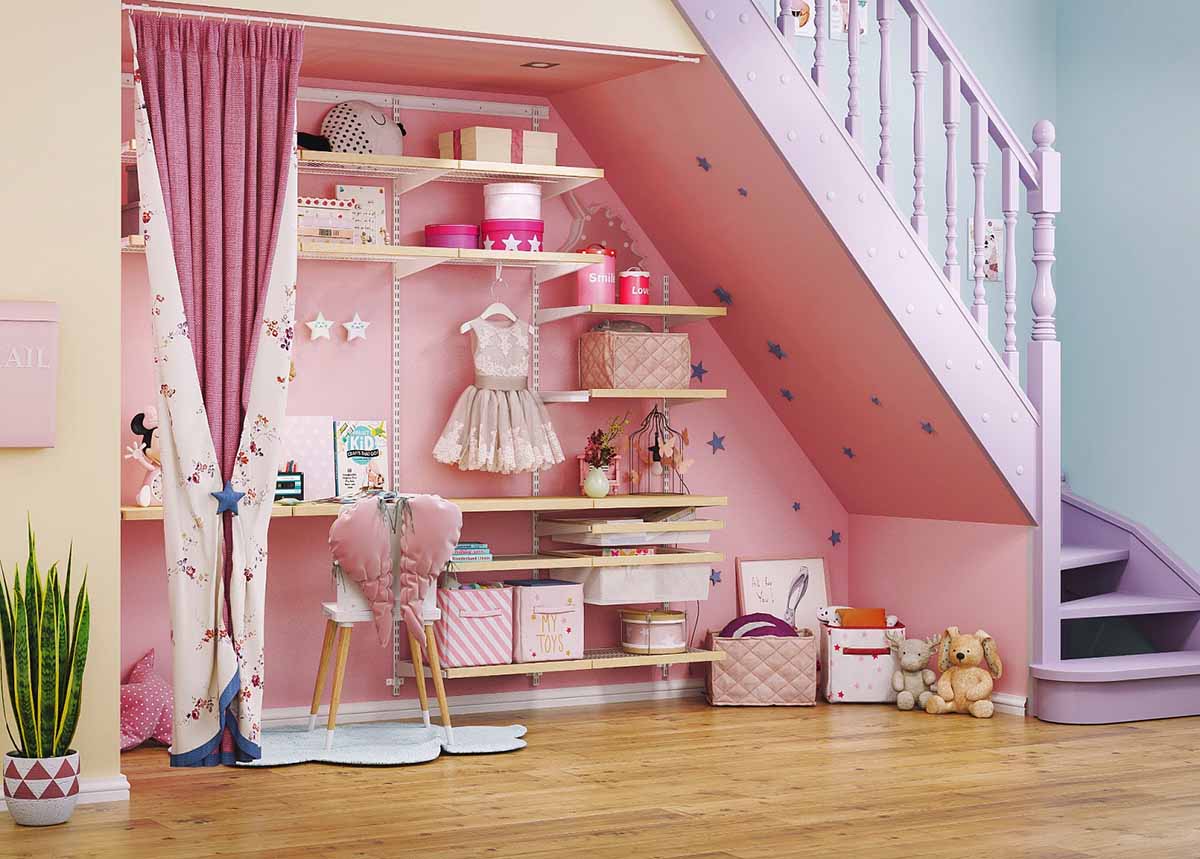 Гардеробная ARISTO под лестницей — удобная система хранения для детской