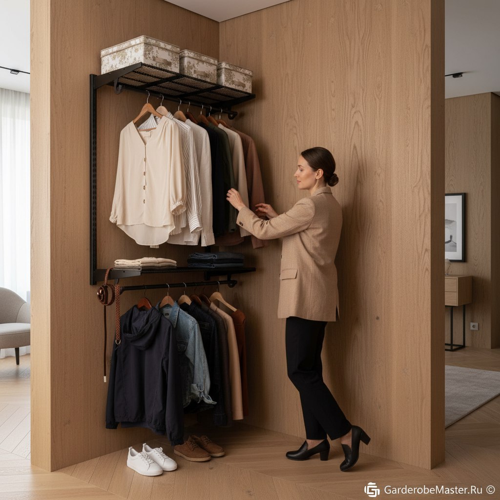 Гардеробная система №7: окрашенная сталь, аккуратная линейная структура