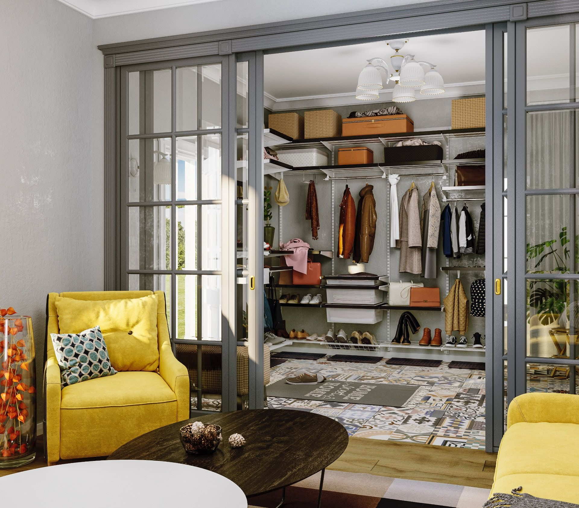 Прихожая с перегородкой — решение для зонирования входной группы и размещения вещей