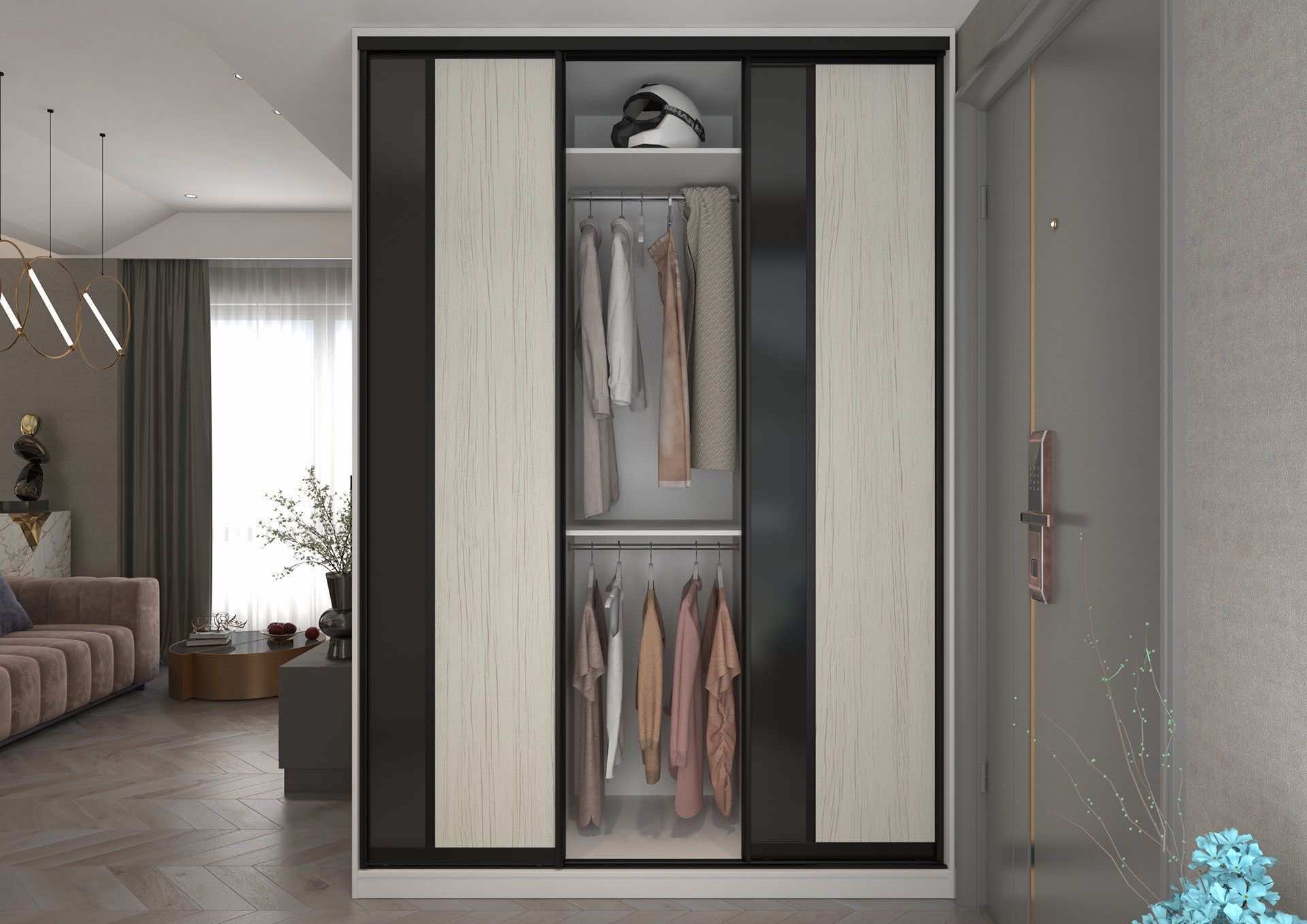 Гардероб «Древесный белый» — стильная система хранения с ЛДСП и сетчатыми корзинами