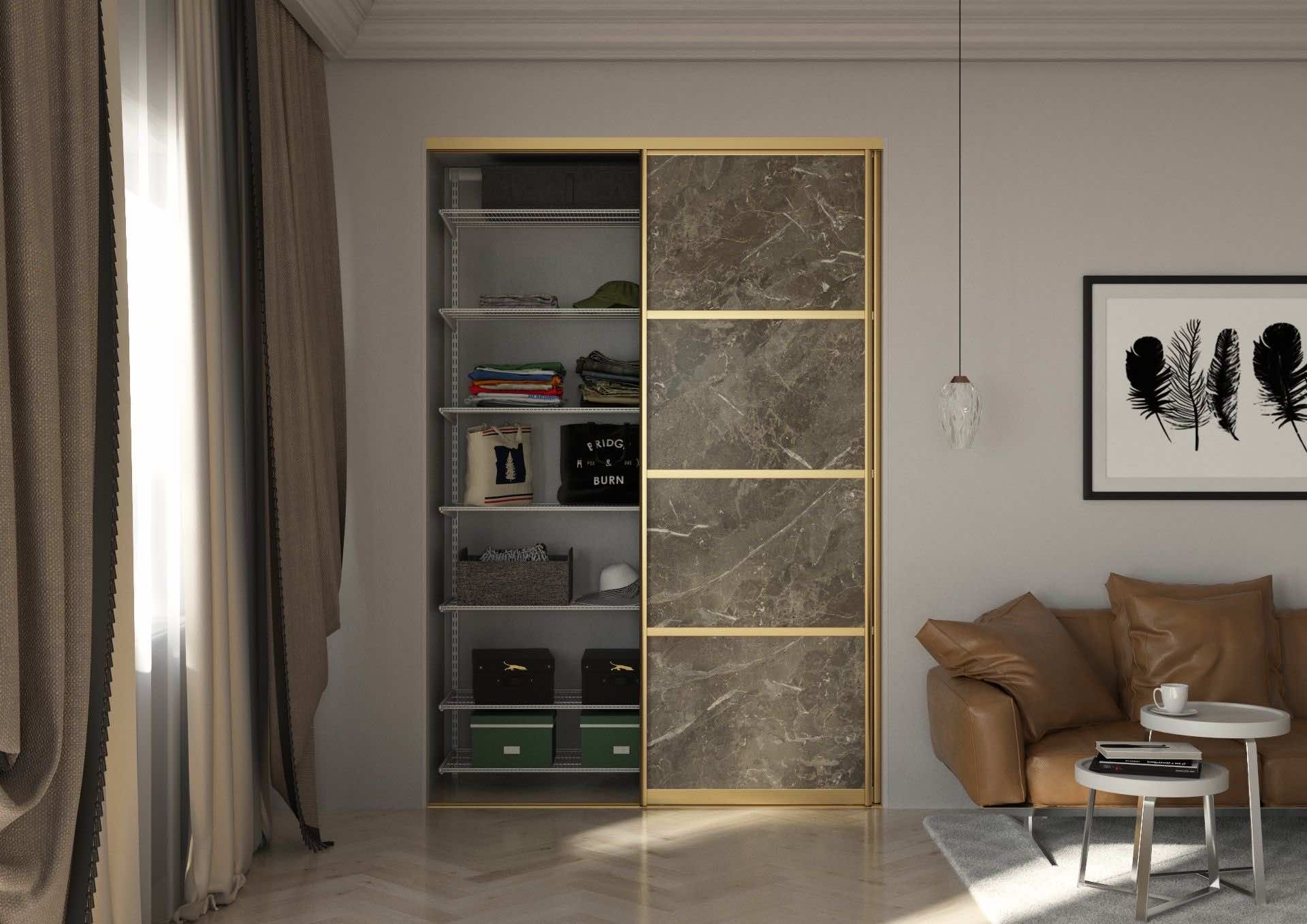 Гардеробная с дверями-купе «Золото матовое» — стильная система хранения