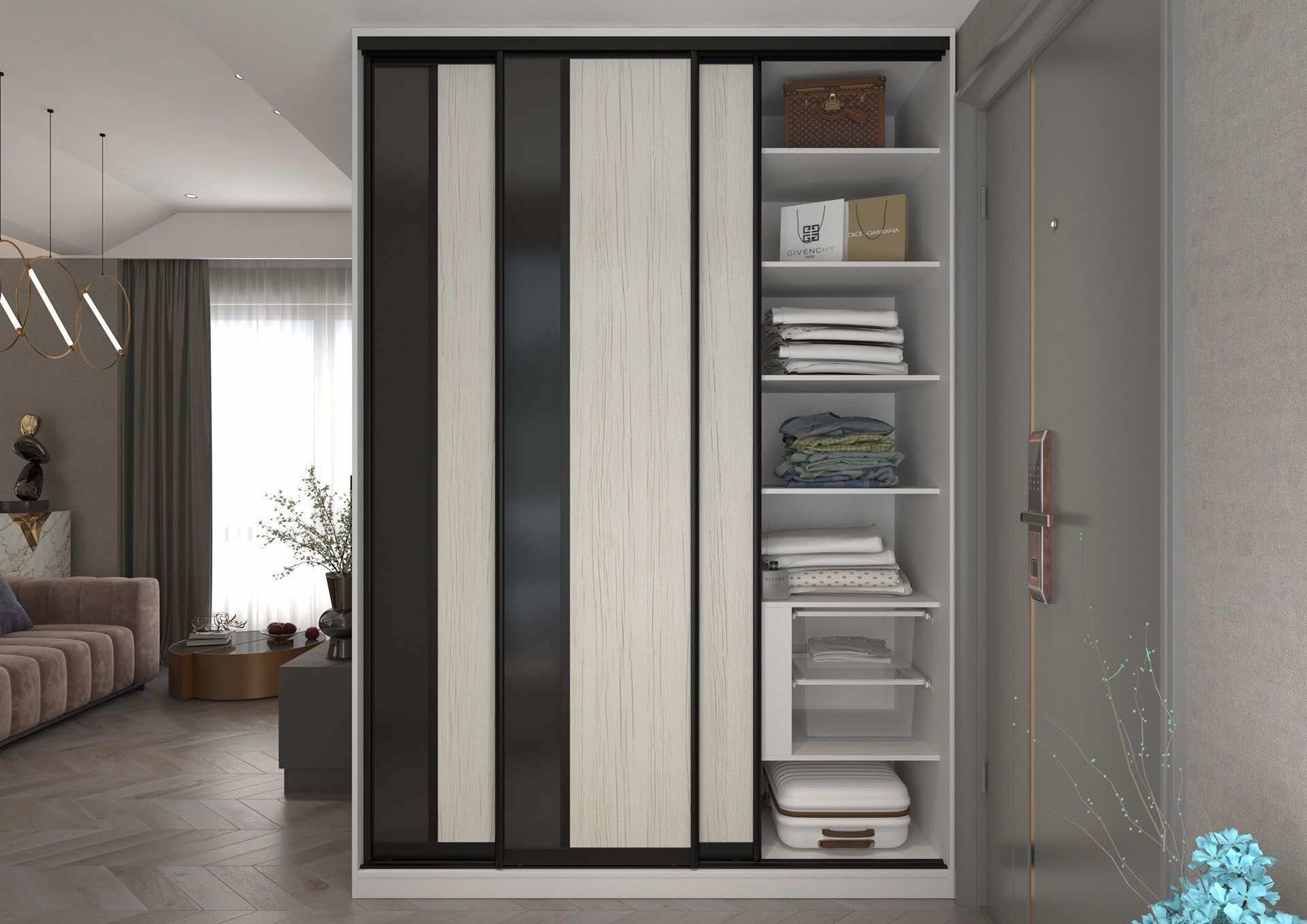 Гардероб «Древесный белый» — стильная система хранения с ЛДСП и сетчатыми корзинами