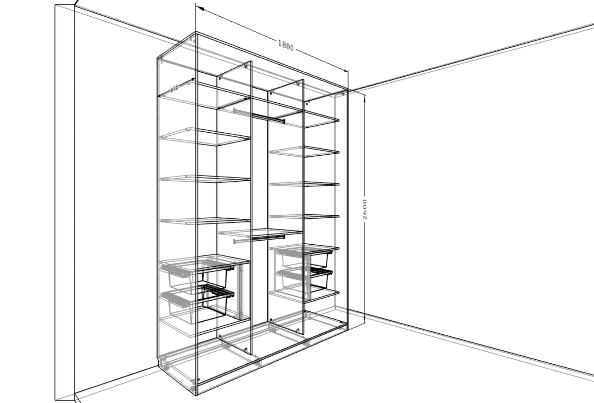Гардероб «Древесный белый» — стильная система хранения с ЛДСП и сетчатыми корзинами